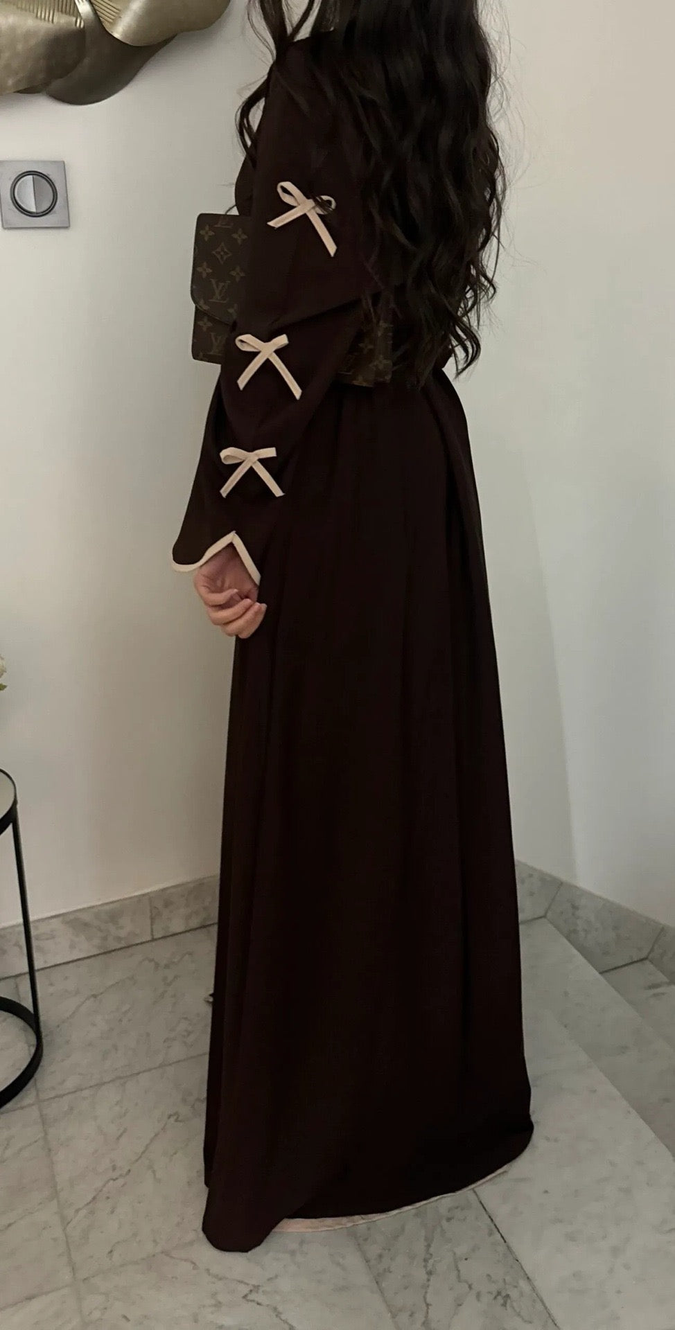 Yasira Nida Elegant Bow-Tie Open Abaya 962 - Coffee