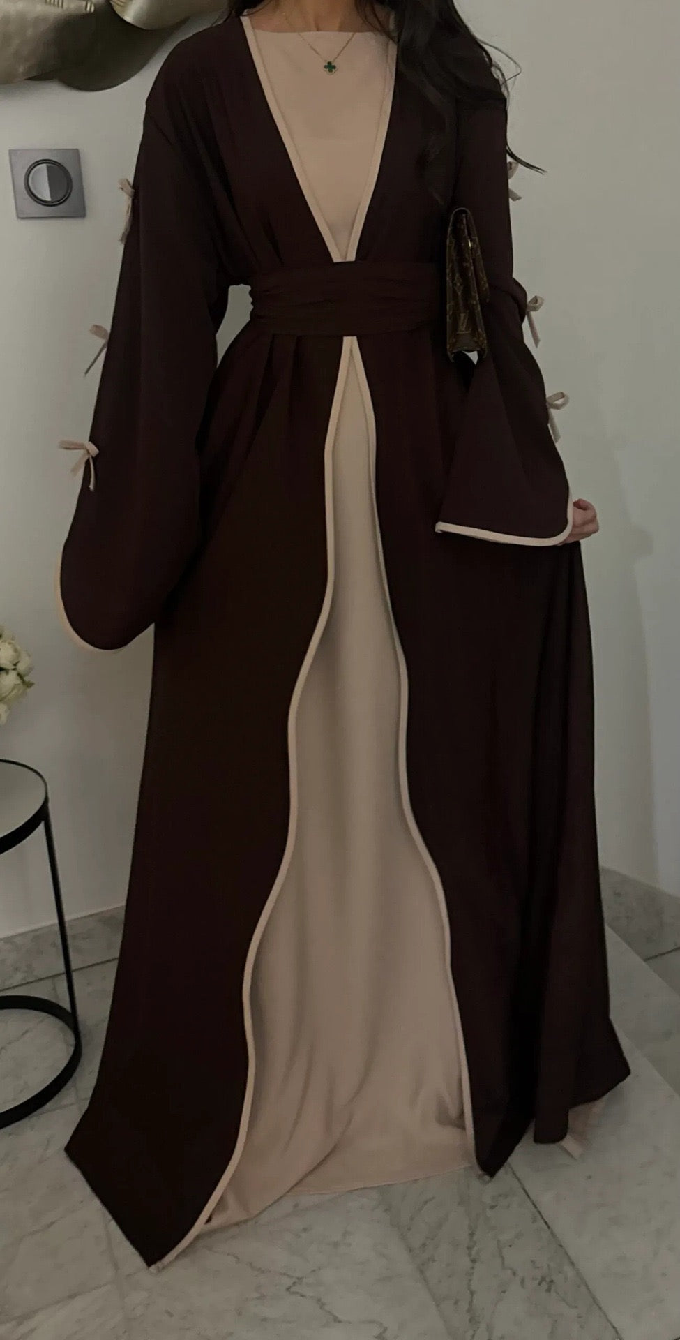 Yasira Nida Elegant Bow-Tie Open Abaya 962 - Coffee