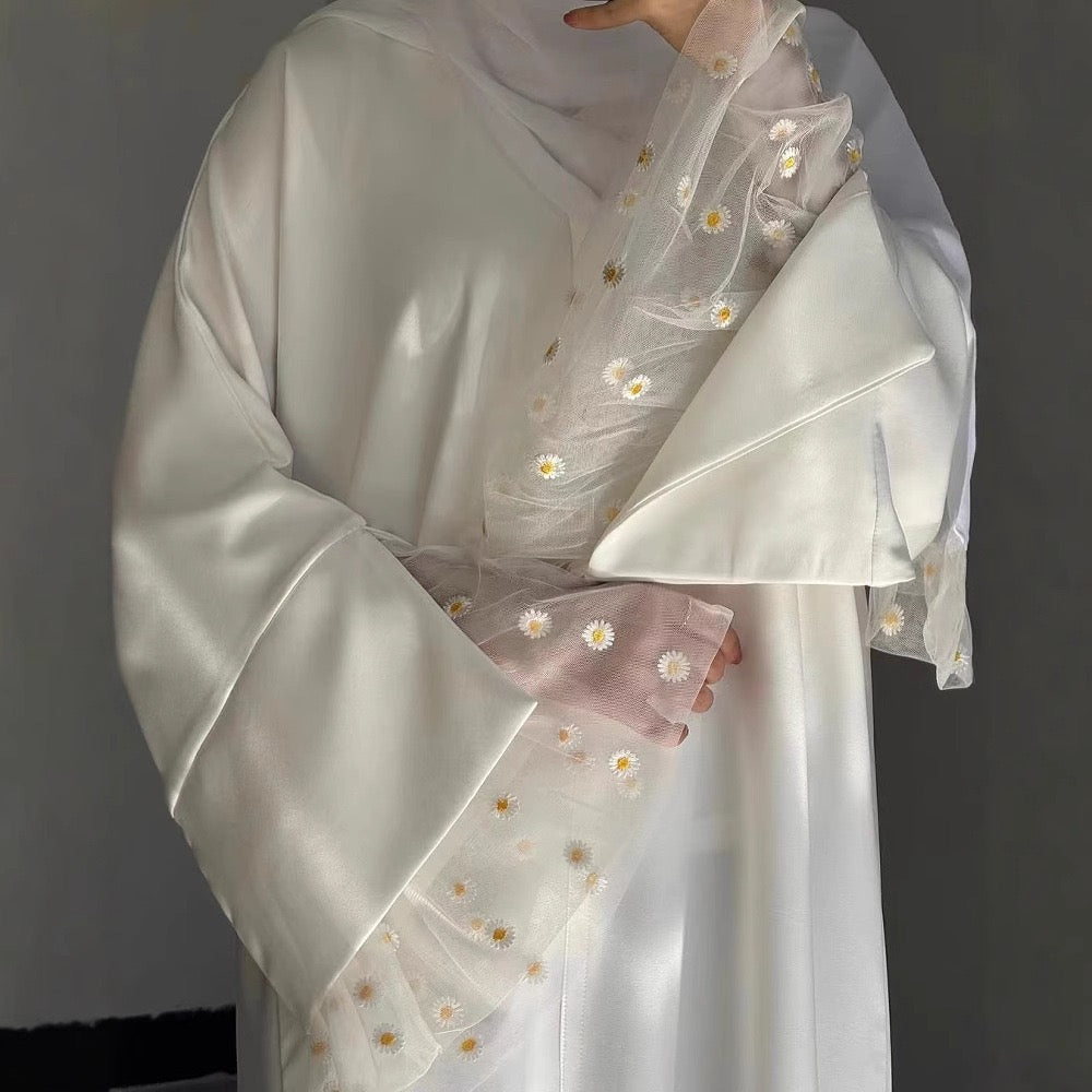 Suhaila Lace-Trim Nida Abaya 1017 - White