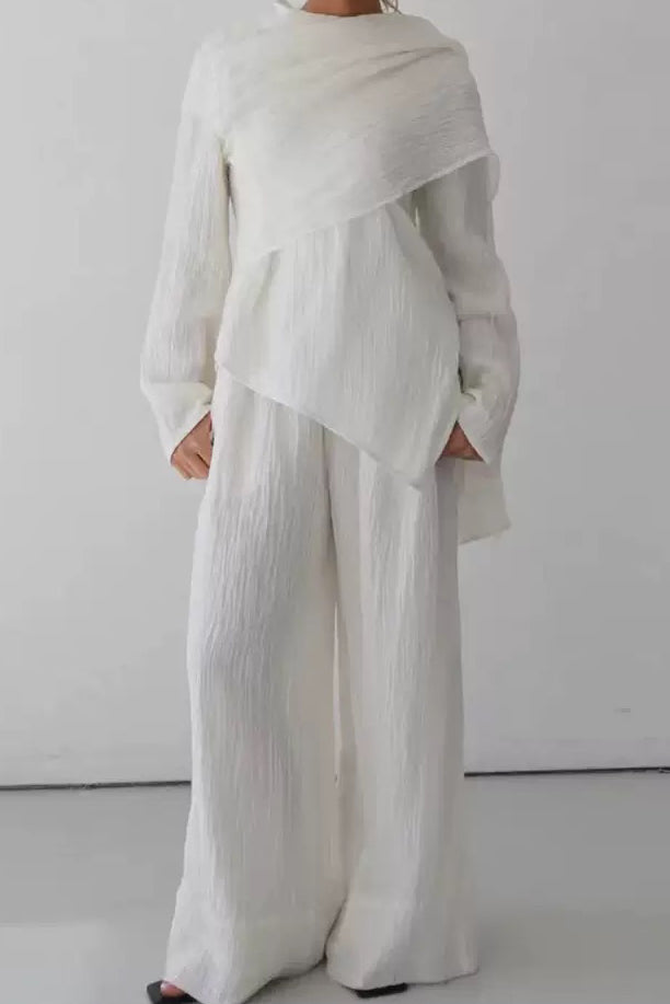 Samar 2-Piece Modest Matching Top + Pants Set 1034 - White