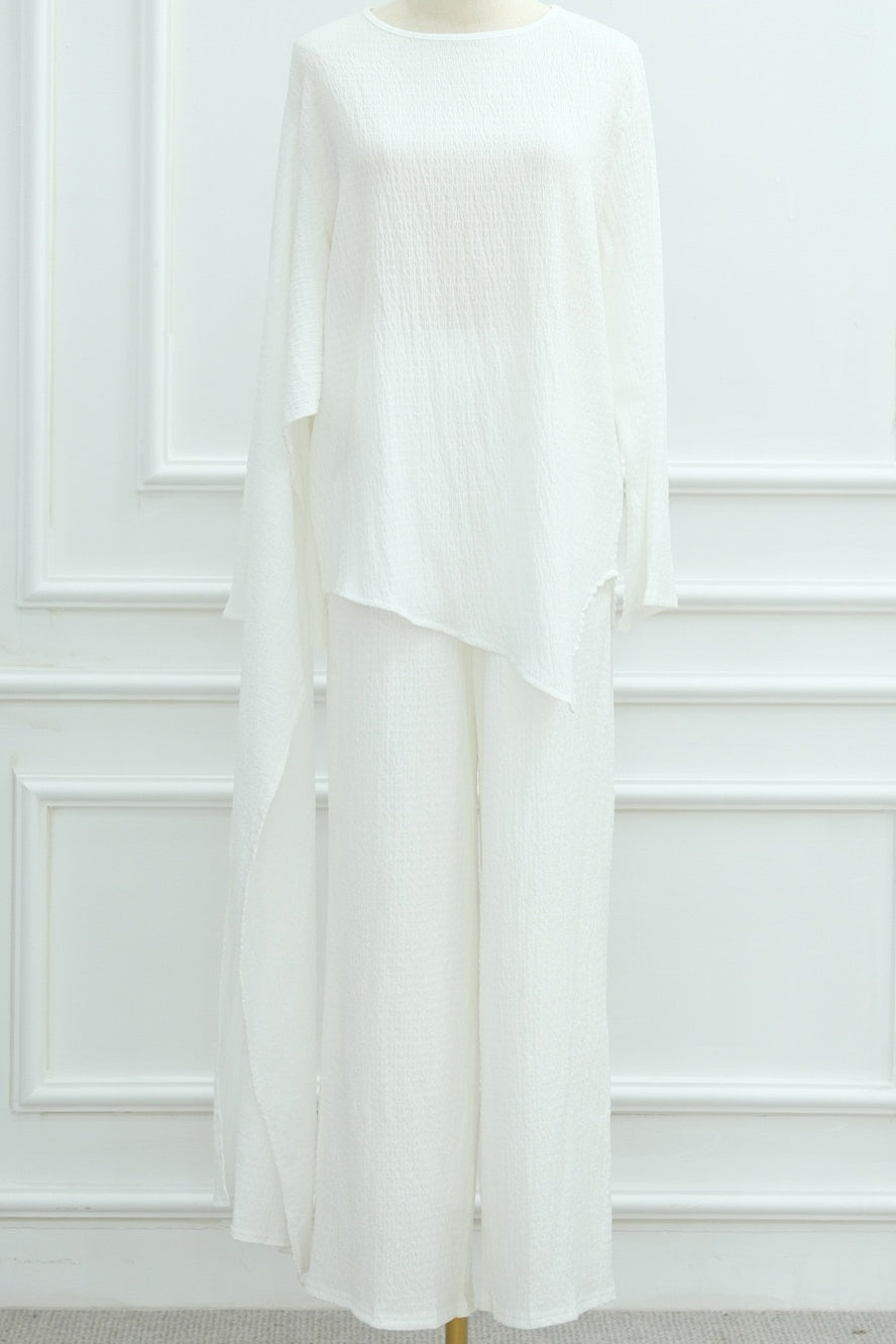 Samar 2-Piece Modest Matching Top + Pants Set 1034 - White