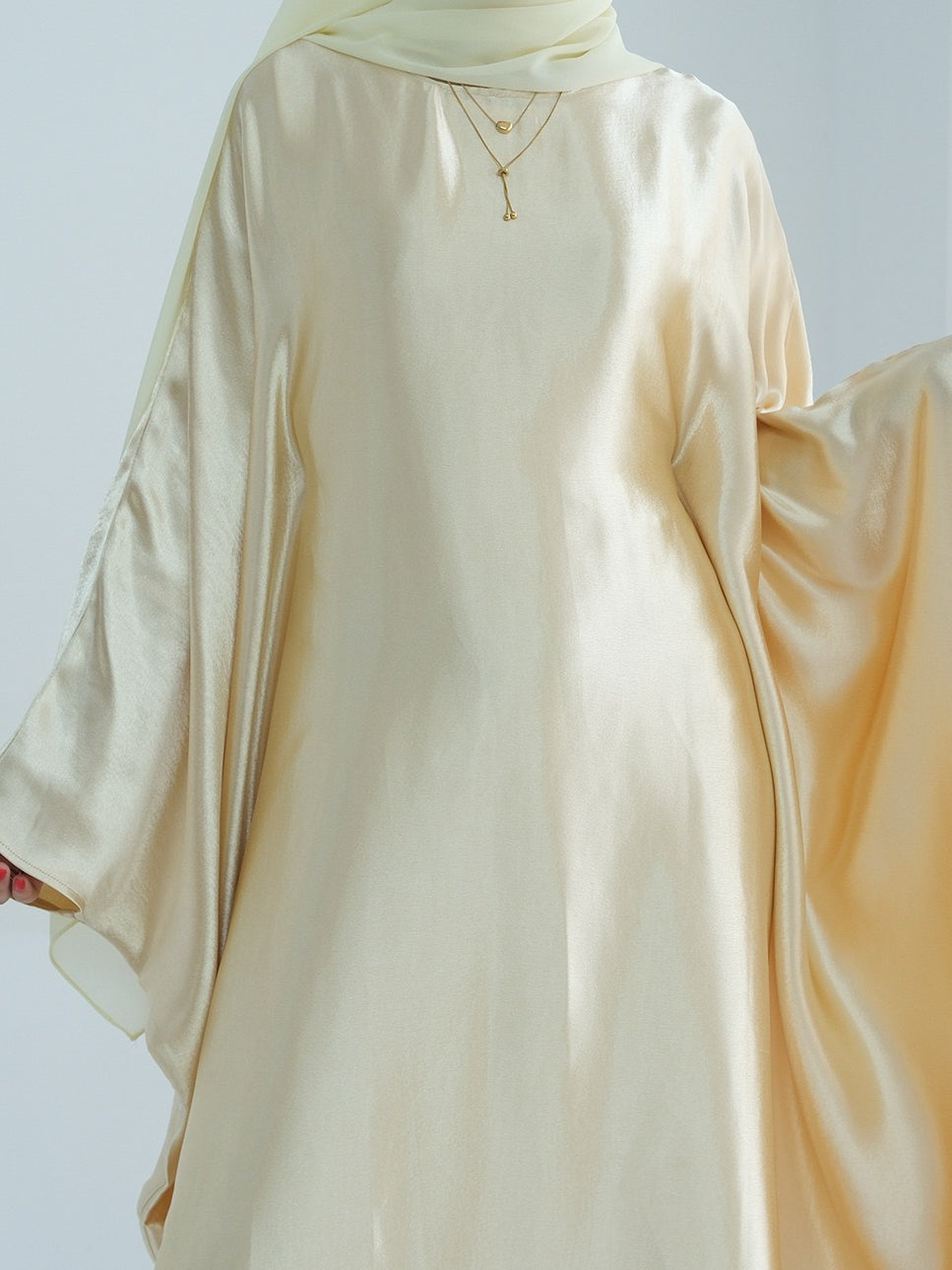 Jahari Shiny Batwing Butterfly Sleeve Maxi Dress Abaya 774 - Lemon yellow