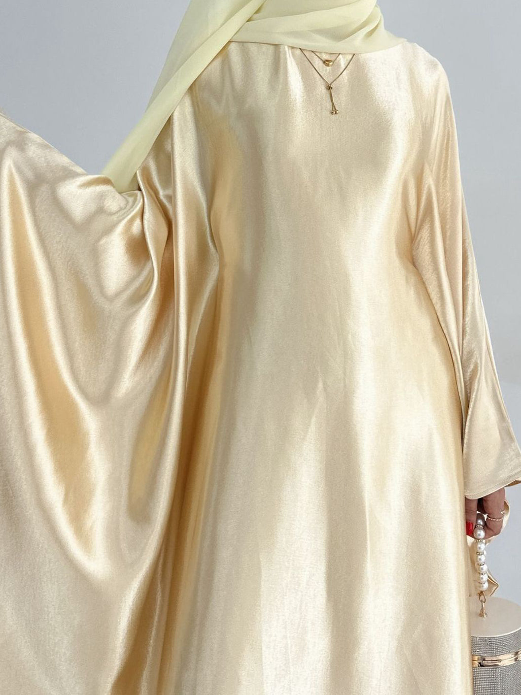 Jahari Shiny Batwing Butterfly Sleeve Maxi Dress Abaya 774 - Lemon yellow