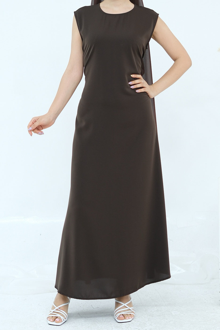 Meher Solid Nida Sleeveless Inner Abaya 1003 - Coffee
