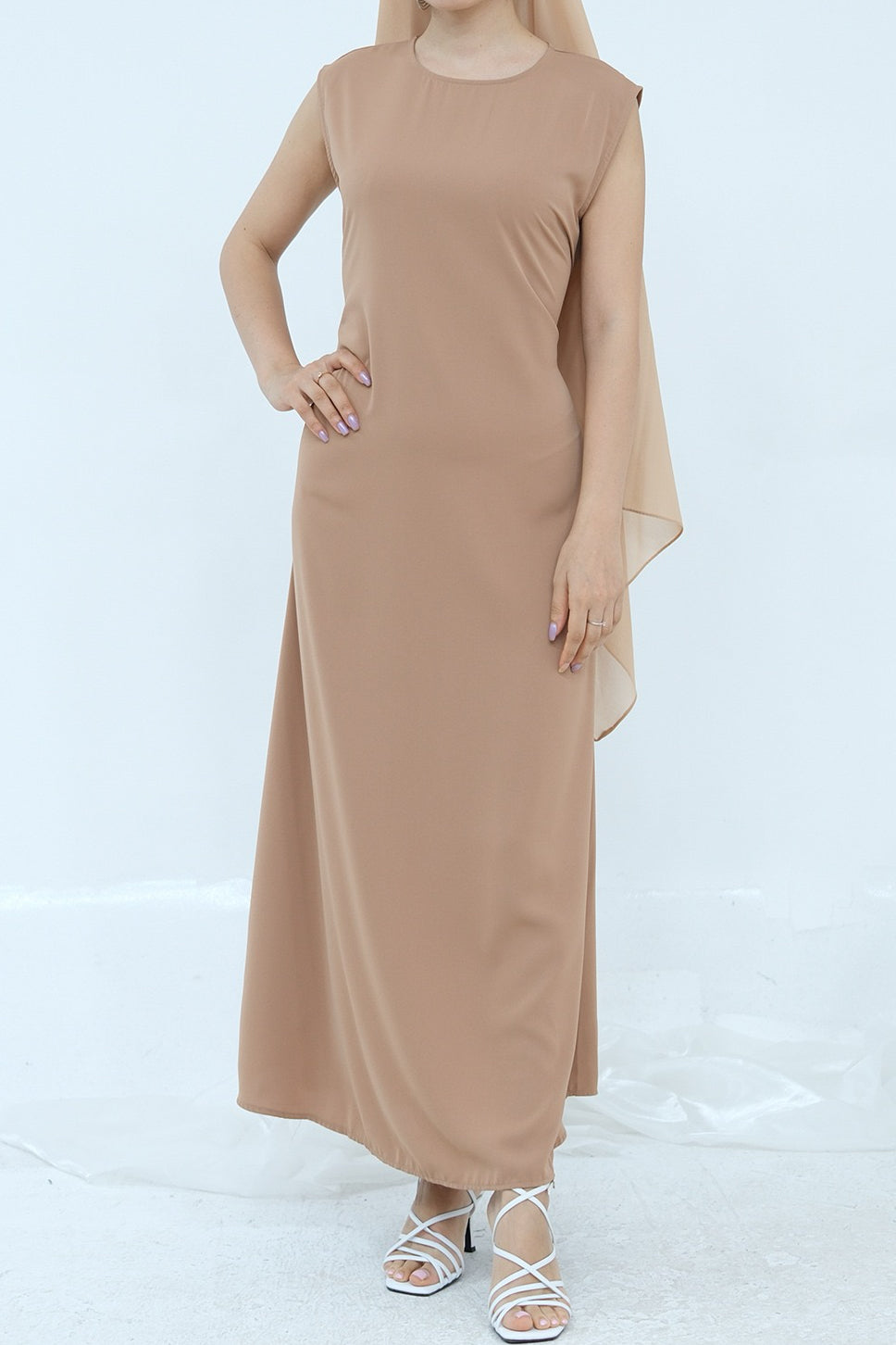 Meher Solid Nida Sleeveless Inner Abaya 1003 - Khaki