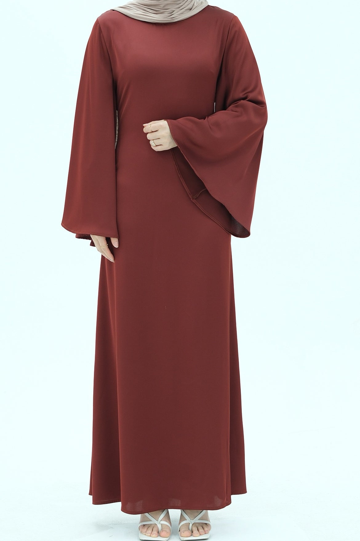 Elaf Tie-Back Satin Maxi Dress Abaya 967 - Wine