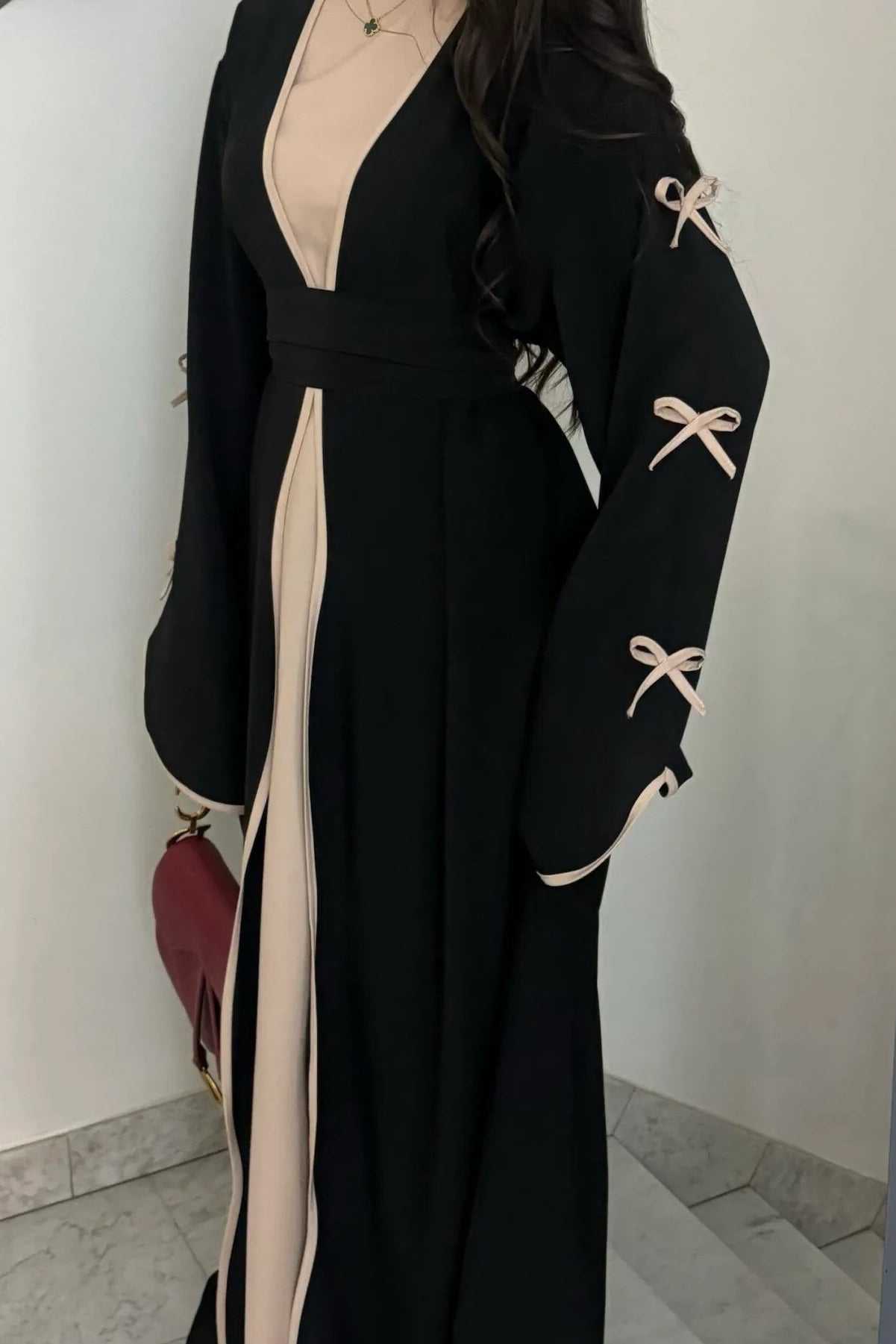 Yasira Nida Elegant Bow-Tie Open Abaya 962 - Black