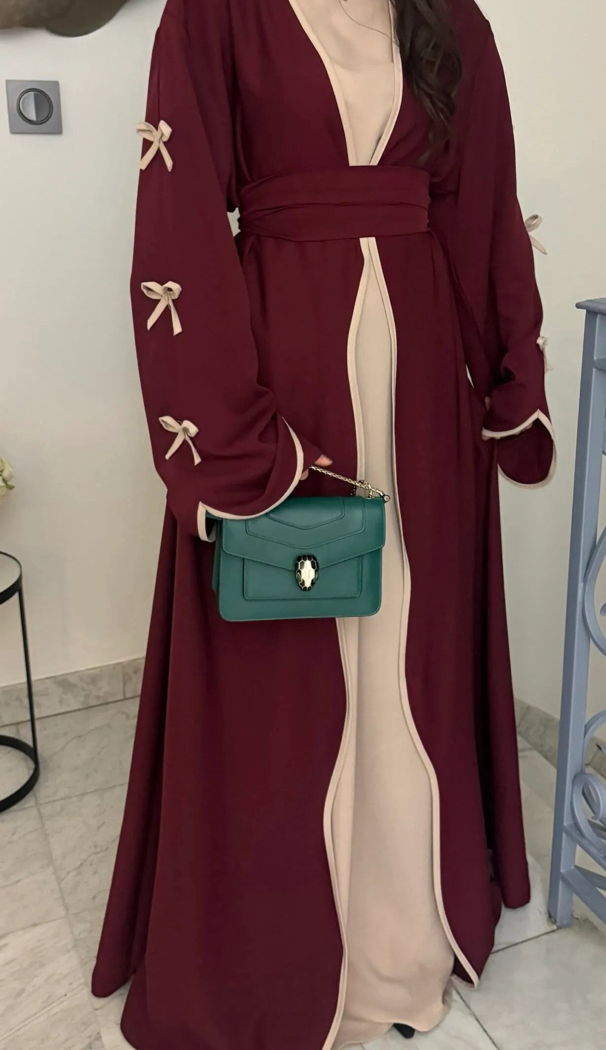 Yasira Nida Elegant Bow-Tie Open Abaya 962 - Wine