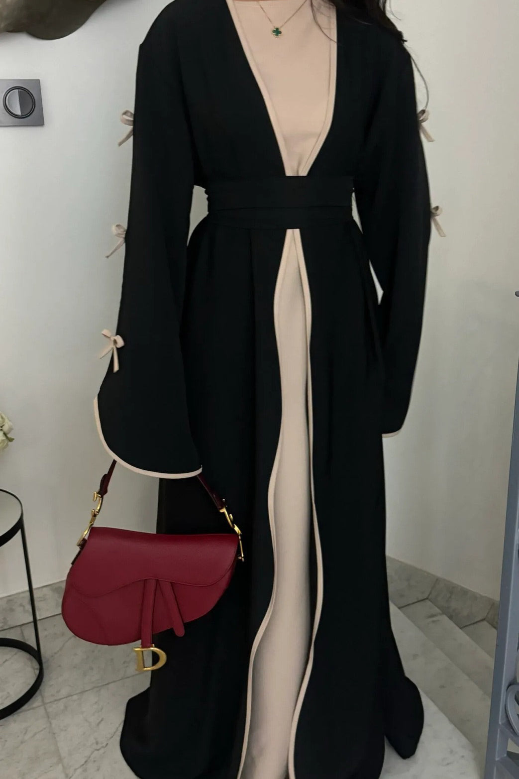 Yasira Nida Elegant Bow-Tie Open Abaya 962 - Black
