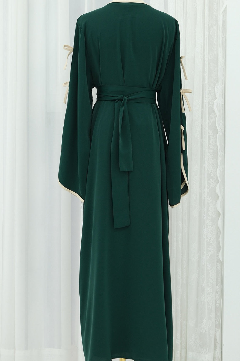 Yasira Nida Elegant Bow-Tie Open Abaya 962 - Dark Green