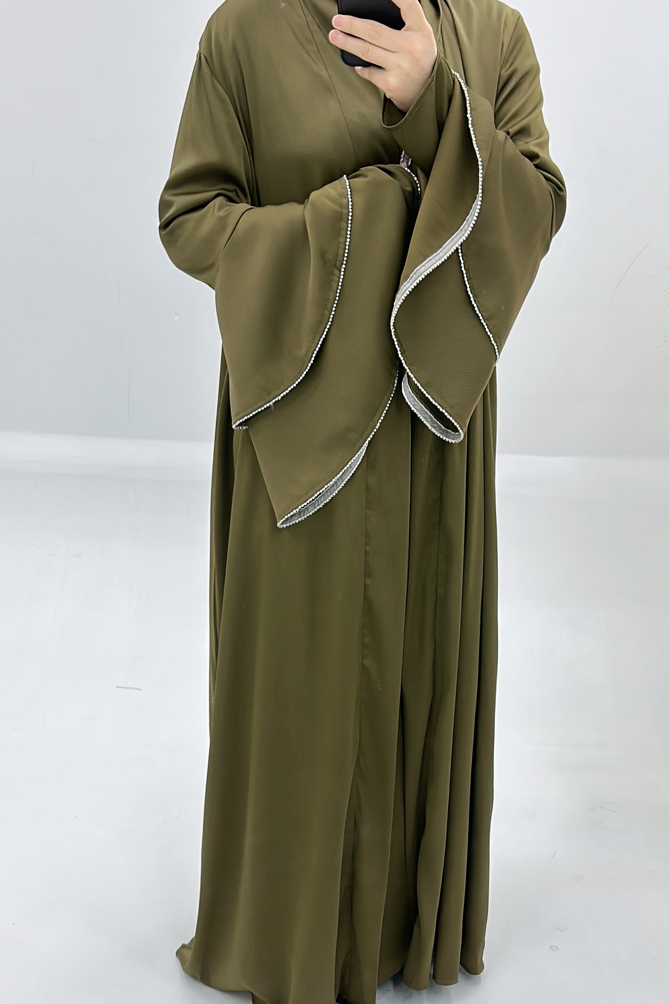Rama Polyester Flare Sleeve Abaya Set 760 - Khaki - Meliza