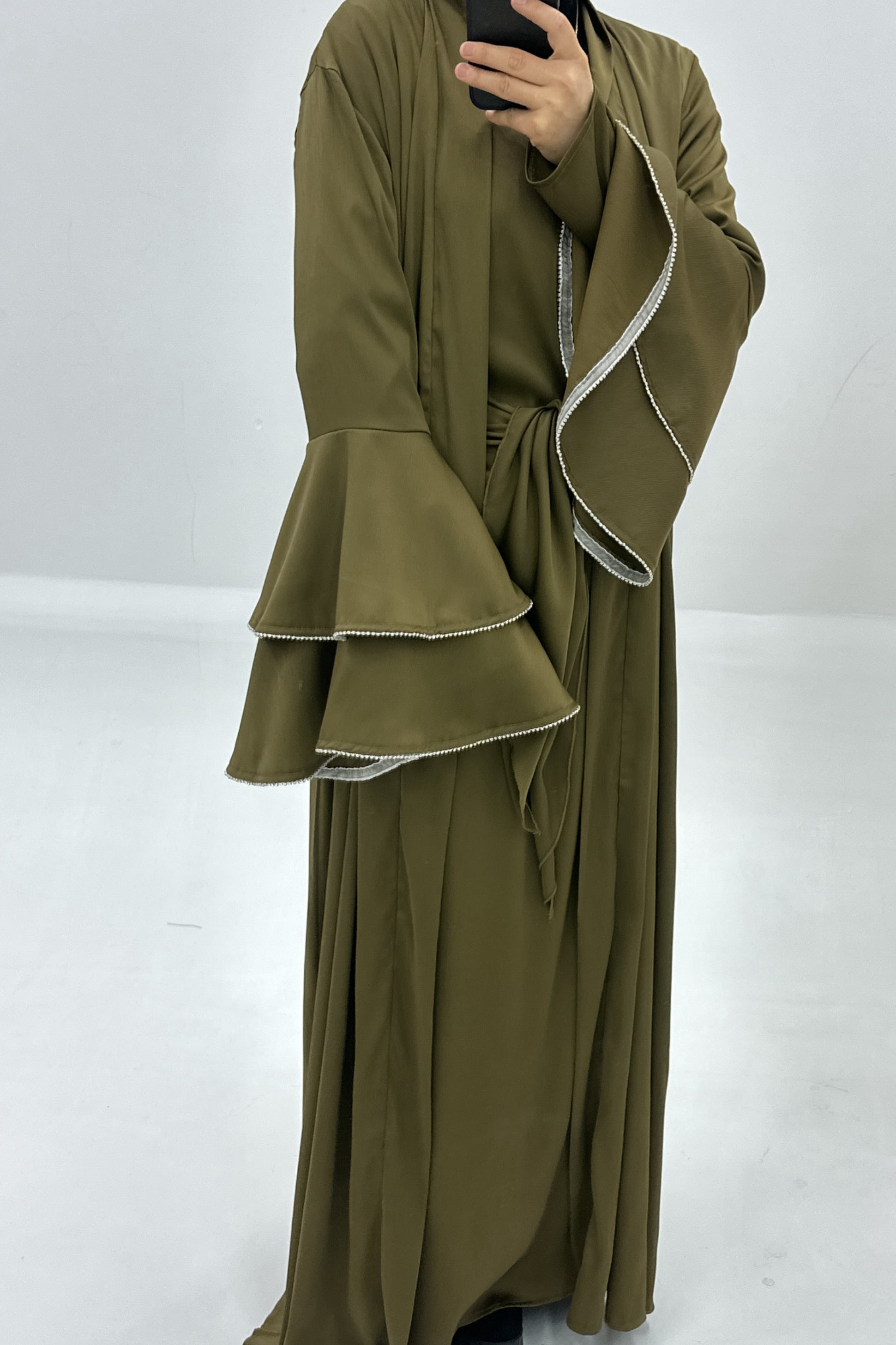 Rama Polyester Flare Sleeve Abaya Set 760 - Khaki - Meliza