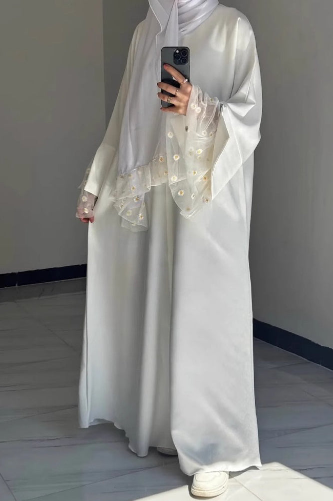 Suhaila Lace-Trim Nida Abaya 1017 - White