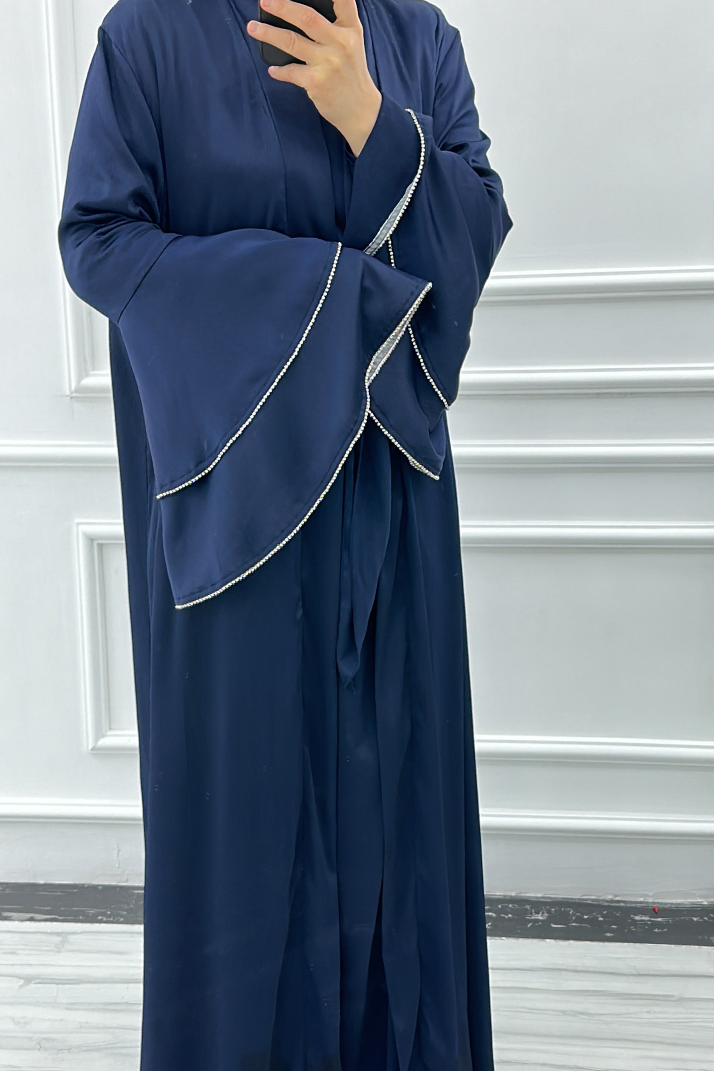 Rama Polyester Flare Sleeve Abaya Set 760 - Navy - Meliza