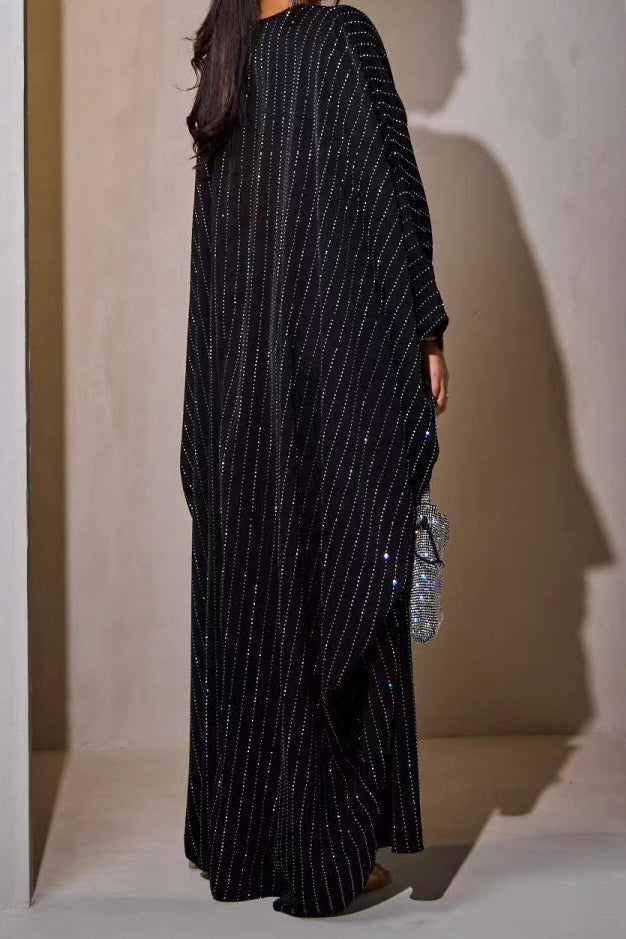 Eshal Rhinestone Embellished Satin Modest Kaftan 998 - Black