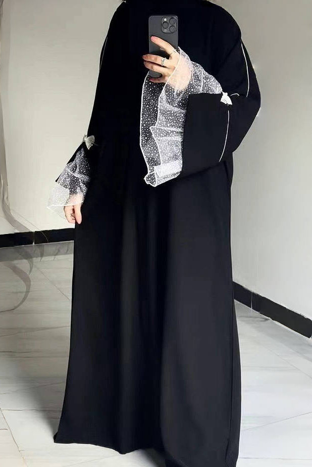 Suhaila Lace-Trim Nida Abaya 1016 - Black