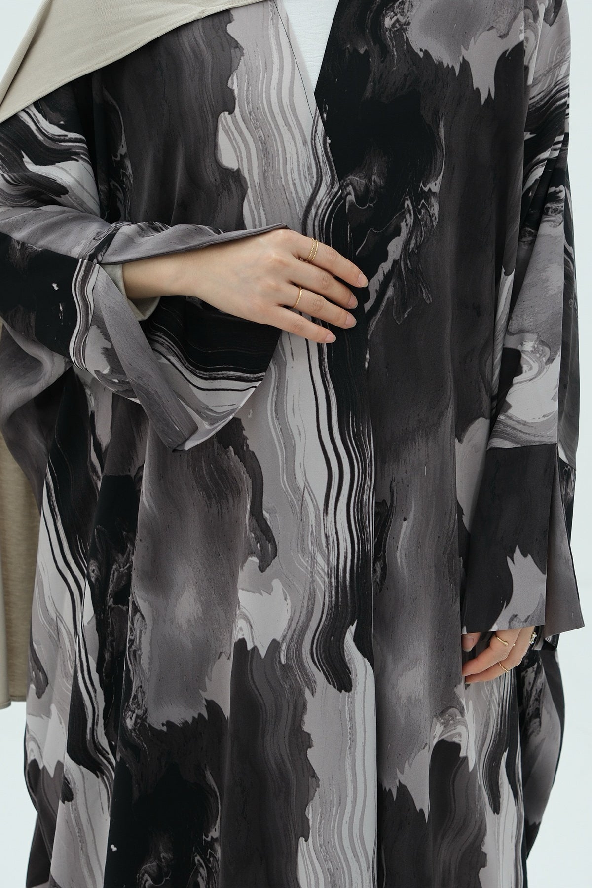 Aziza Chiffon Printed Open Abaya 982 - Taro
