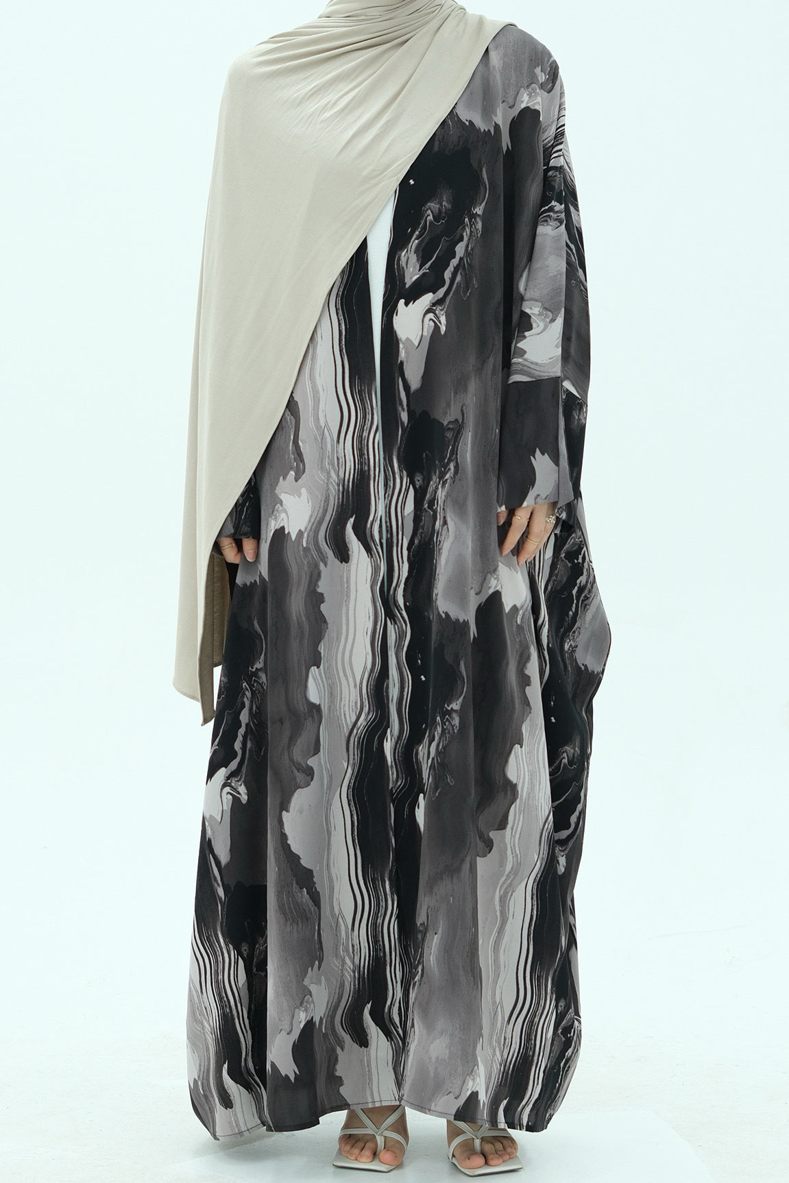Aziza Chiffon Printed Open Abaya 982 - Taro