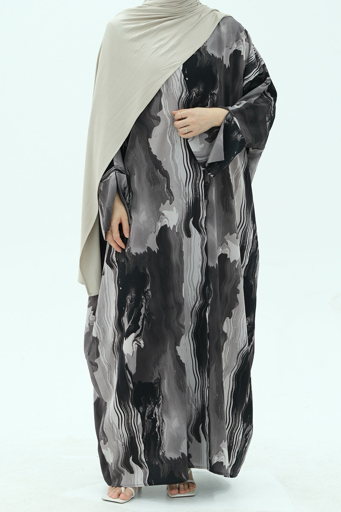 Aziza Chiffon Printed Open Abaya 982 - Taro