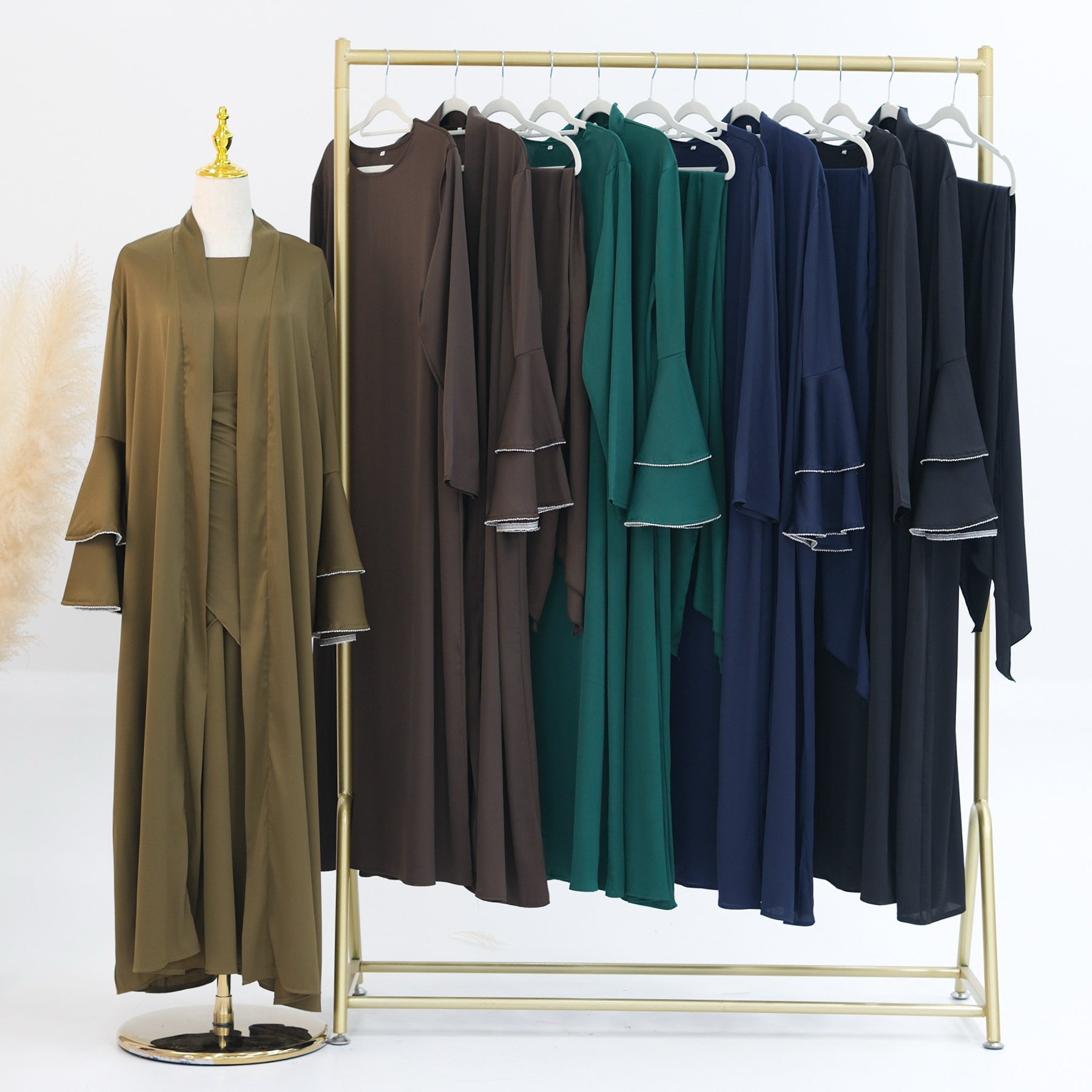Rama Polyester Flare Sleeve Abaya Set 760 - Navy - Meliza