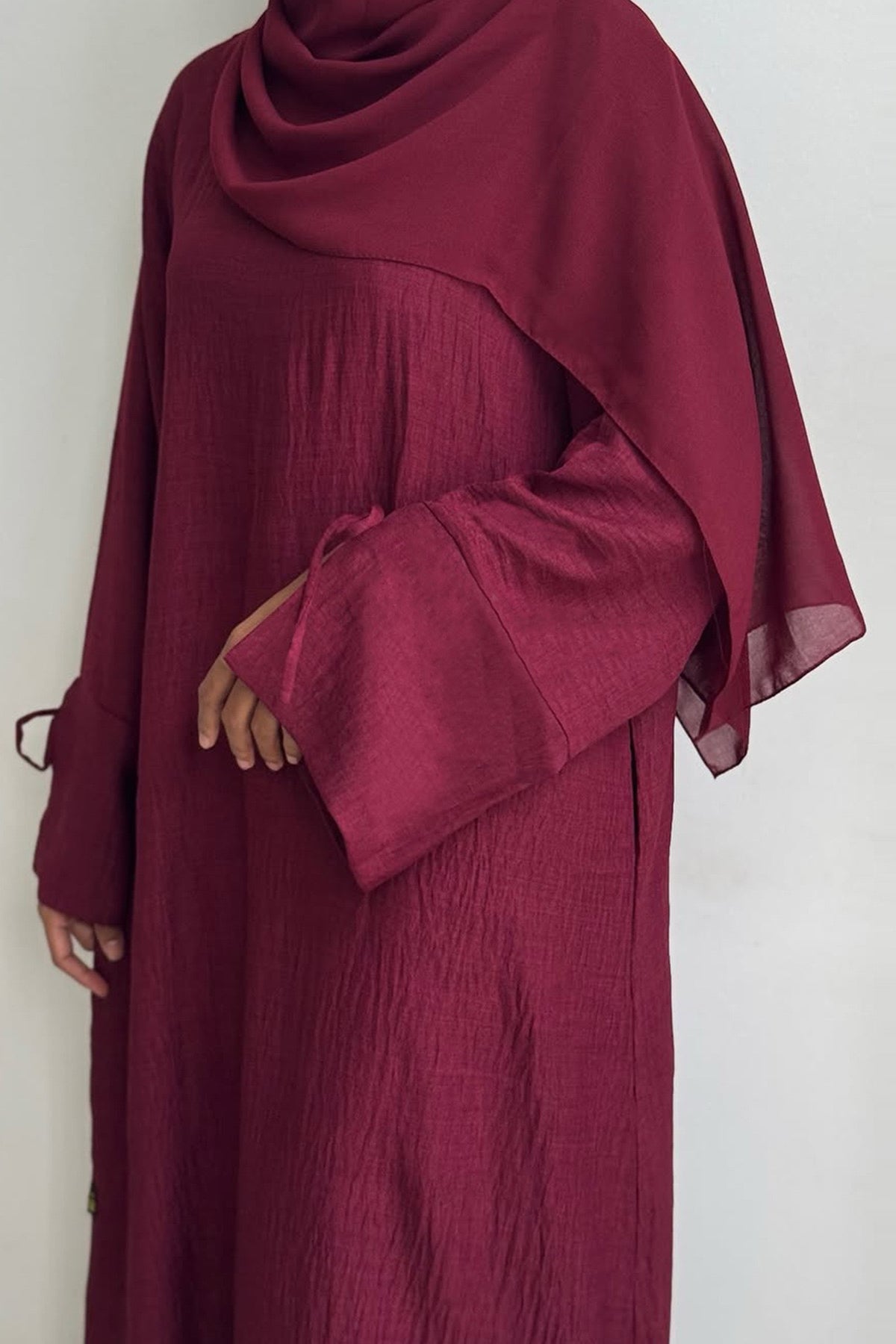 Amina Tie-Cuff Oversized Casual Abaya 946 - Wine Red