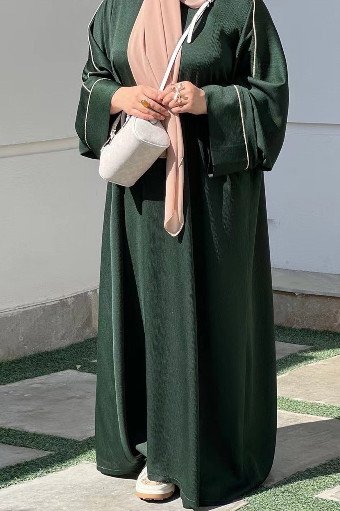 Inaya Trimmed Maxi Dress Abaya 937- Dark Green