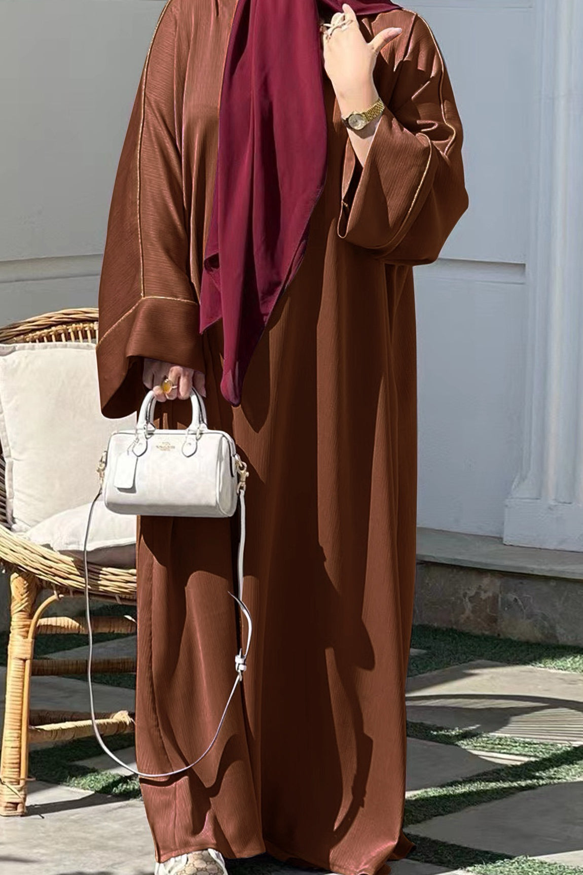 Inaya Trimmed Maxi Dress Abaya 937 - Coffee