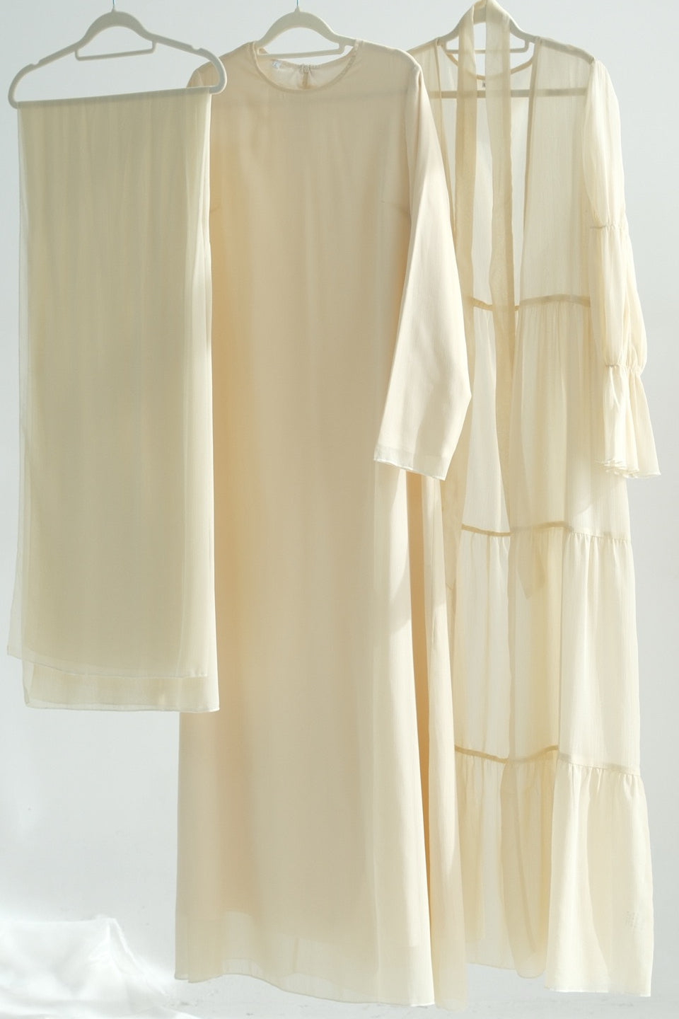 Jumana Chiffon Elastic Cuff Open Abaya Set 866+867 - Apricot