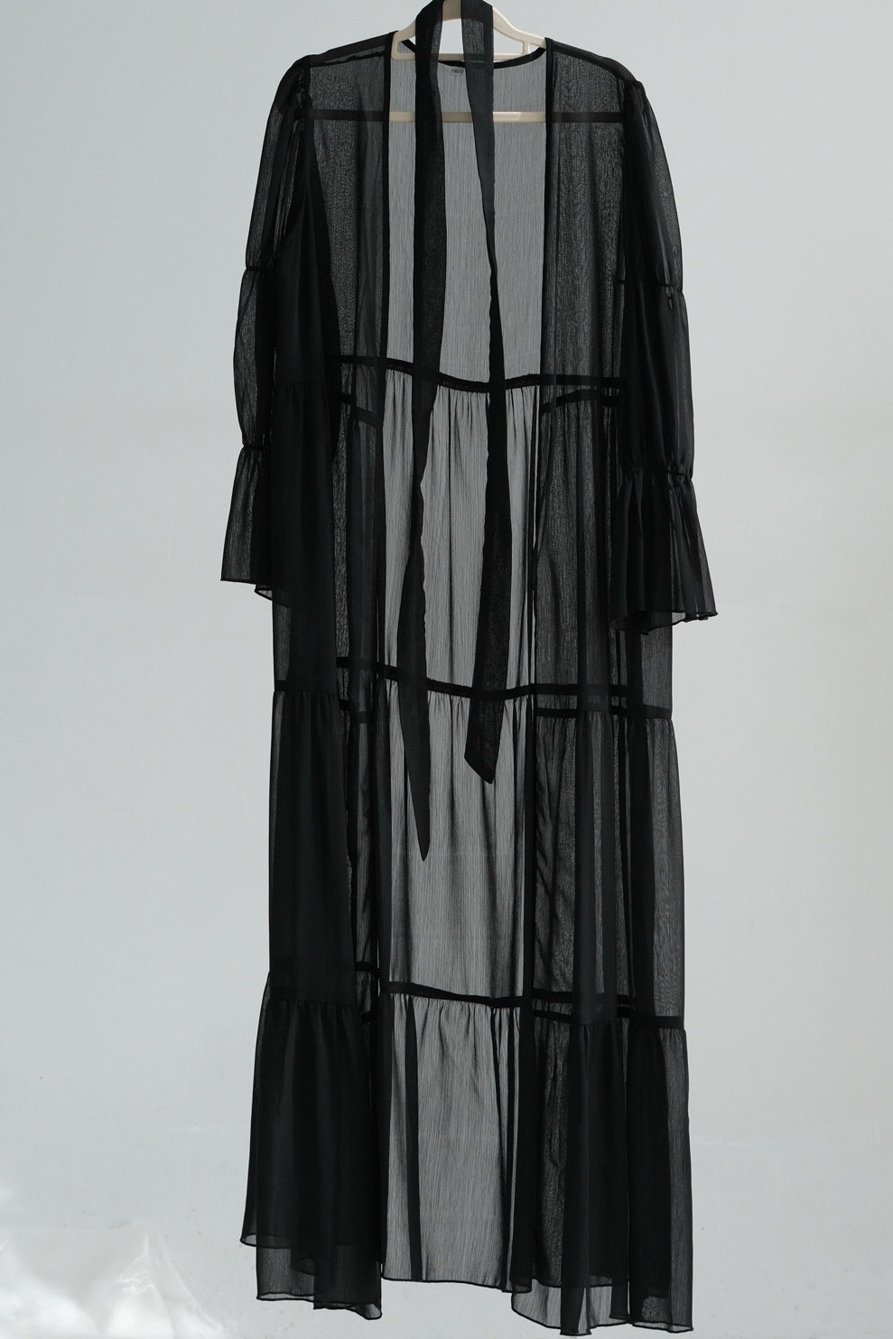 Jumana Chiffon Elastic Cuff Open Abaya Set 866+867 - Black