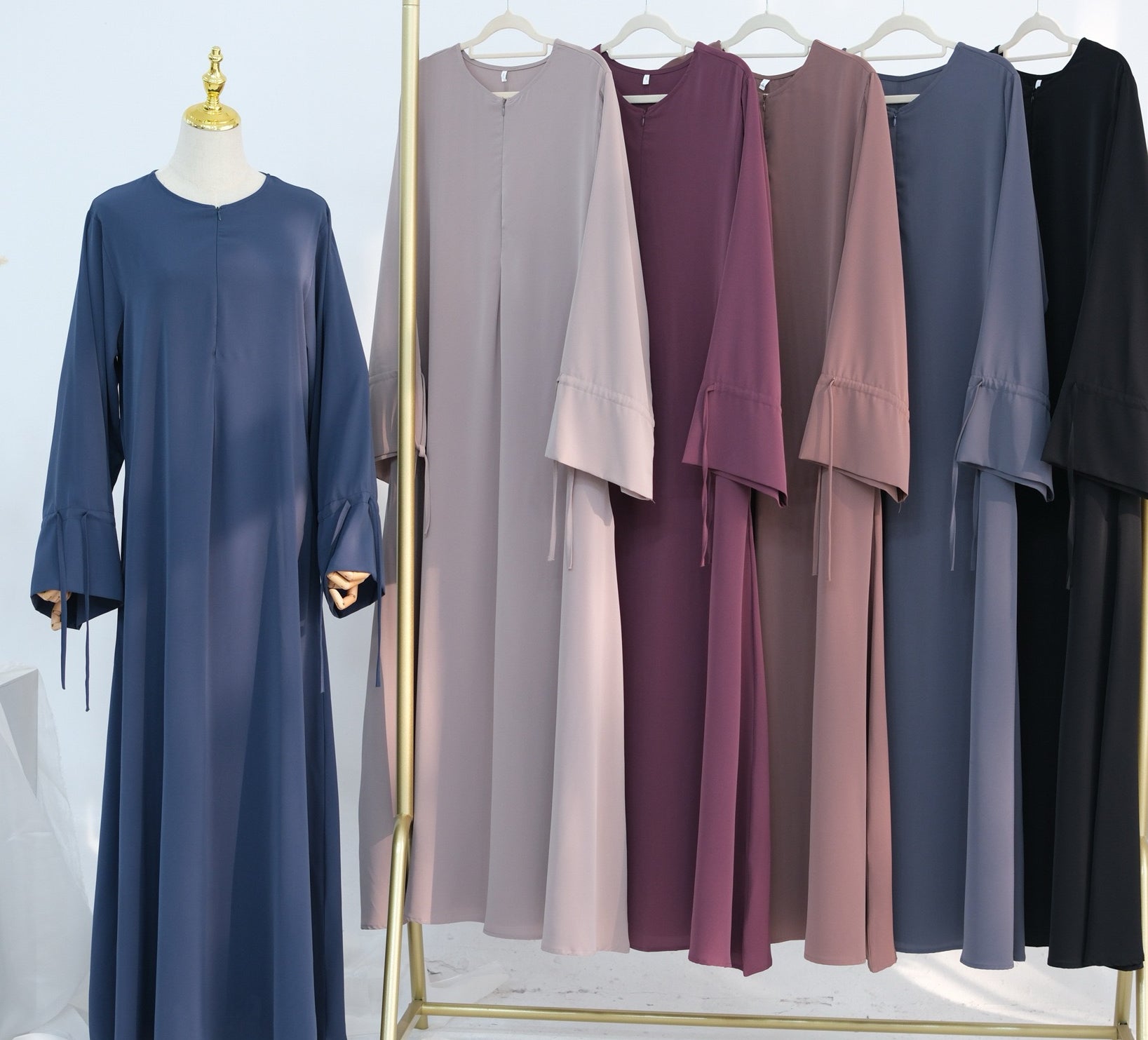 Jenin Essential Tie Cuff Abaya 938 - Dark Grey