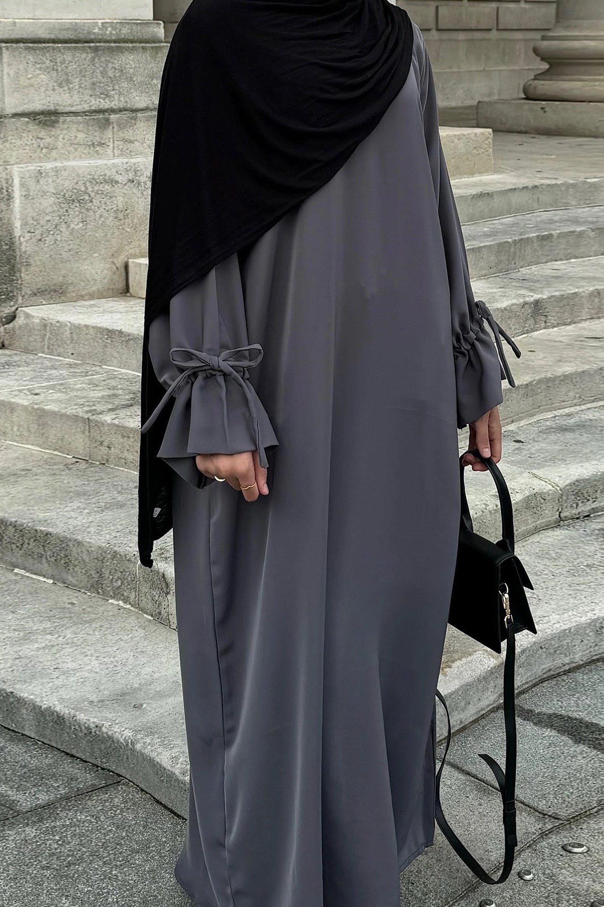 Jenin Essential Tie Cuff Abaya 938 - Dark Grey