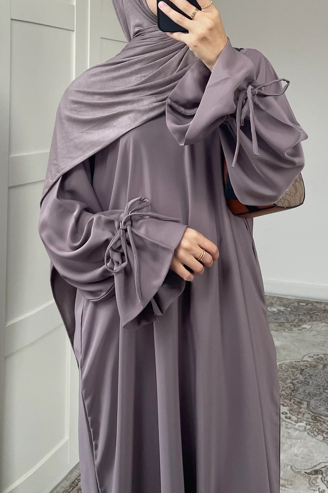 Jenin Essential Tie Cuff Abaya 938 - Taro