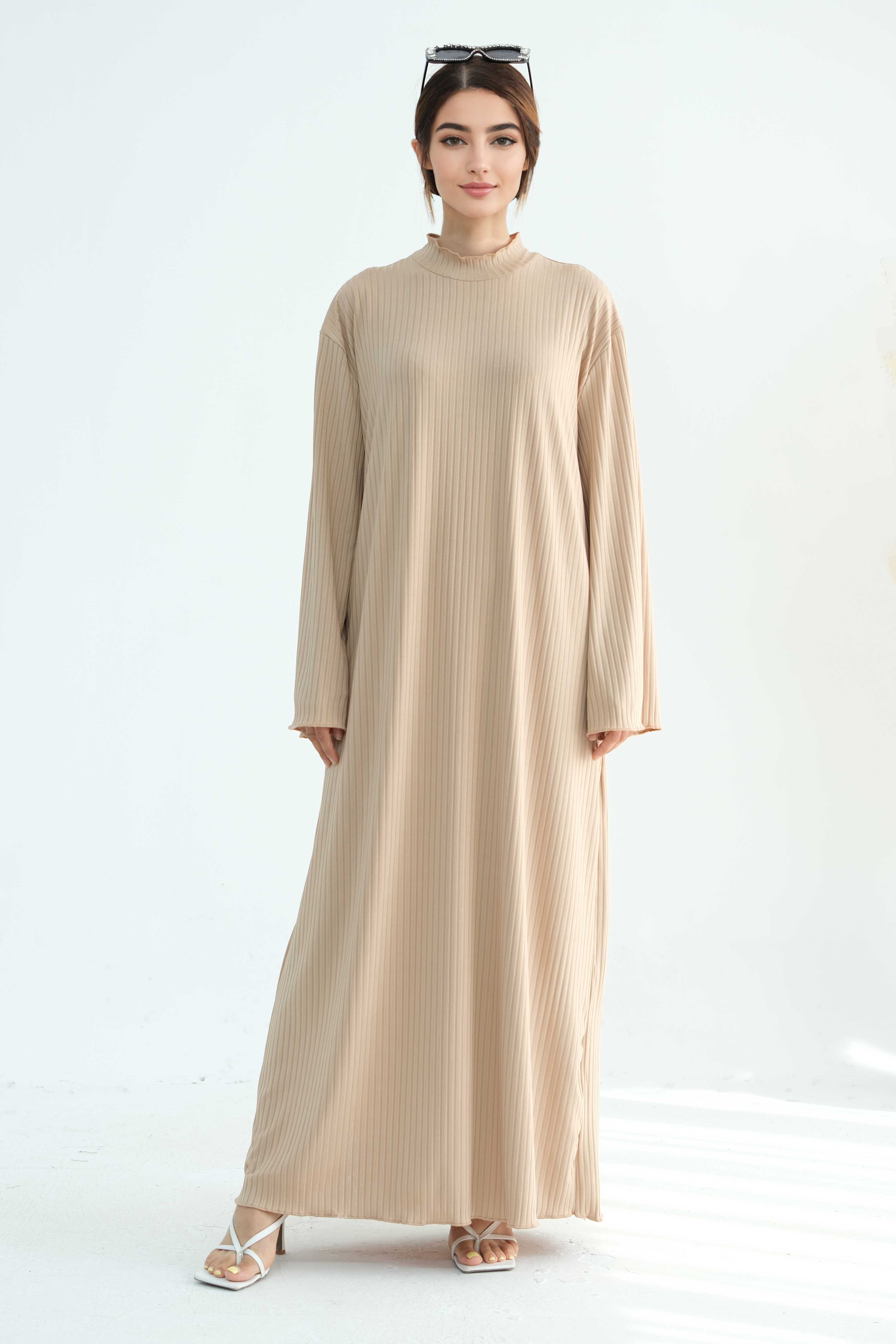 ZAINAB Knit Ribbed Maxi Dress Abaya 905 - Taro