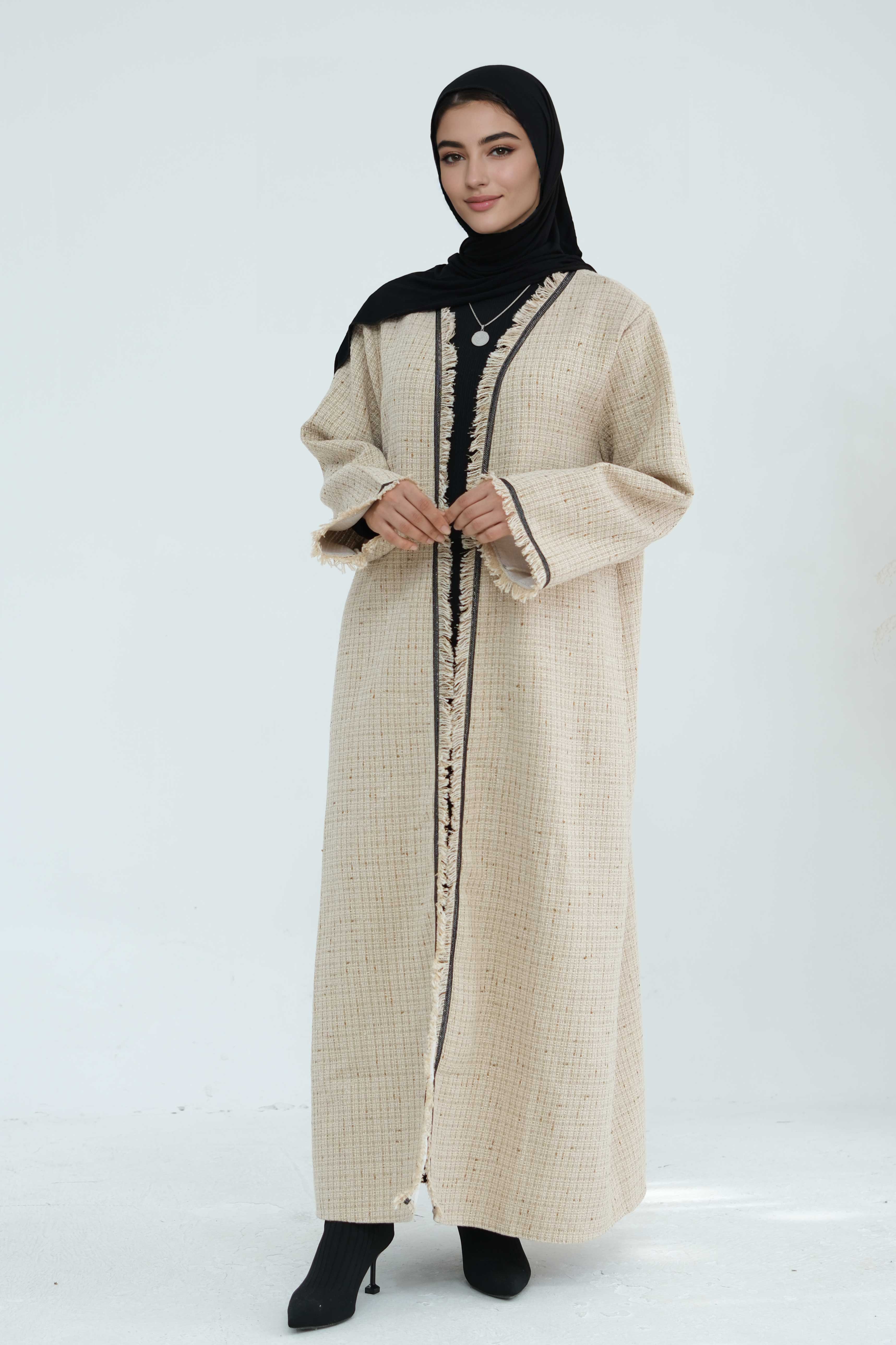 Lina Chanel Tweed Open Abaya 908 - Khaki