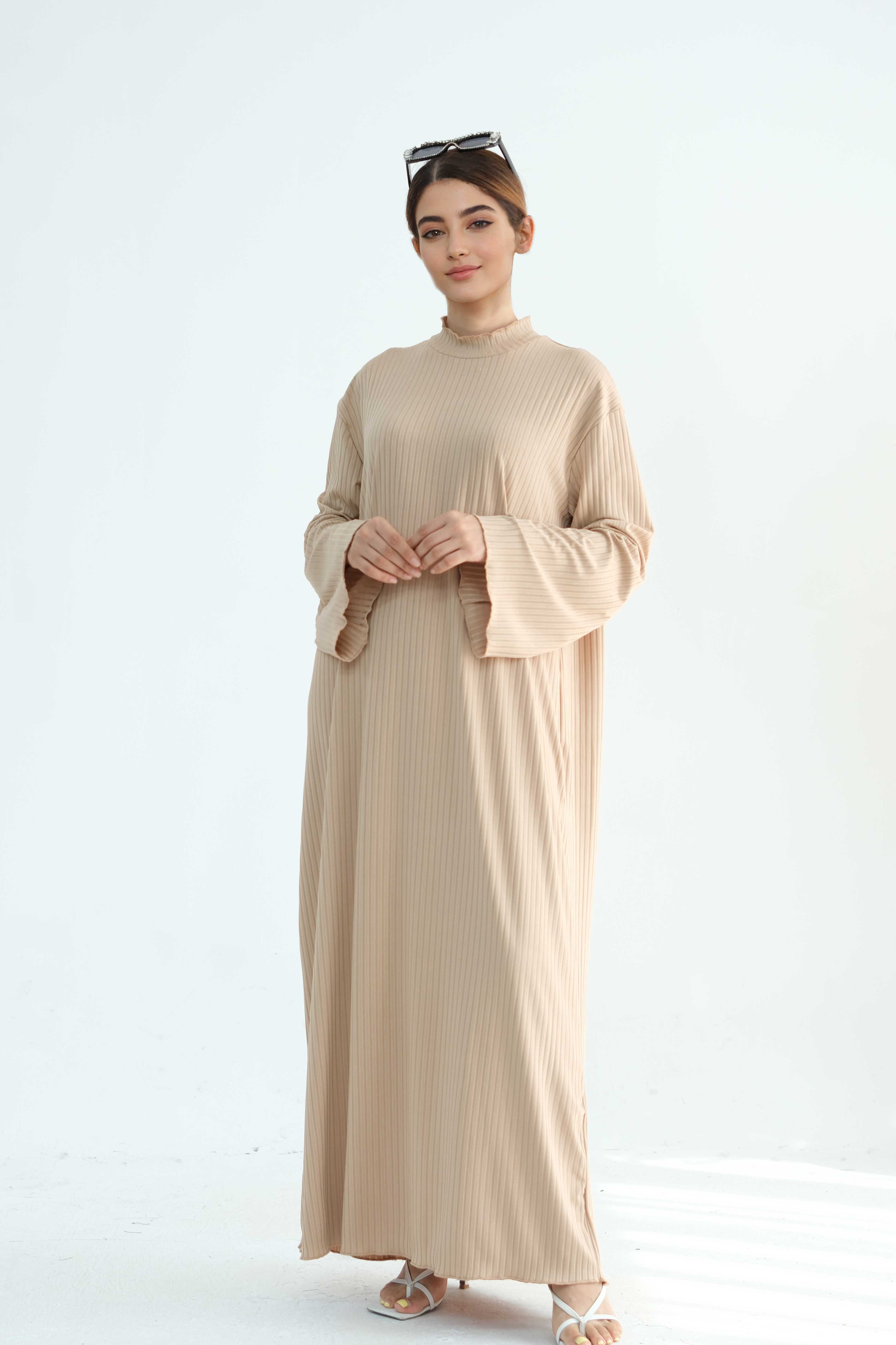 ZAINAB Knit Ribbed Maxi Dress Abaya 905 - Taro