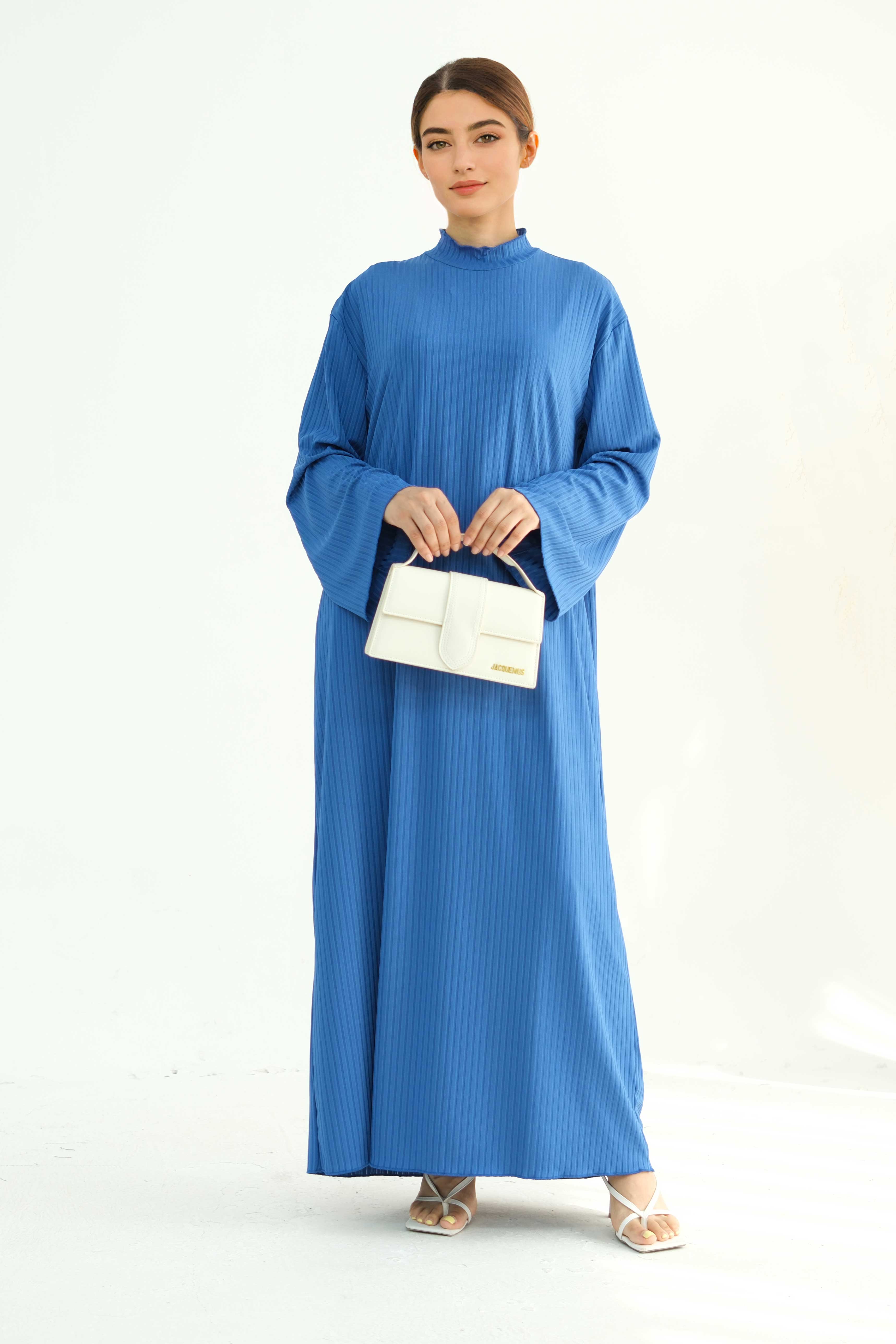 ZAINAB Knit Ribbed Maxi Dress Abaya 905 - Blue