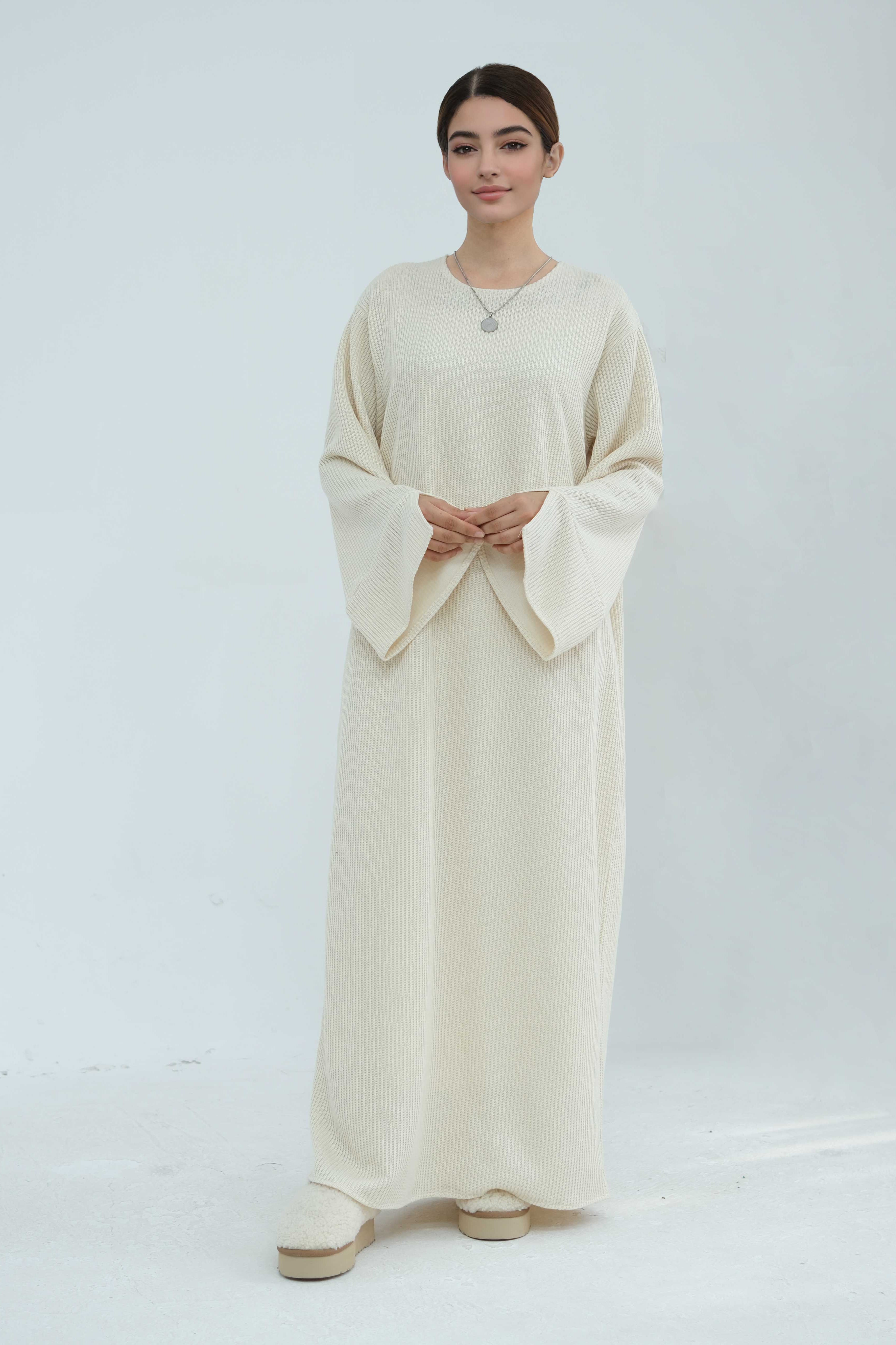 knit abaya dress Muslim Women Vintage Knitted Open Cardigan Abaya Dress S / Green