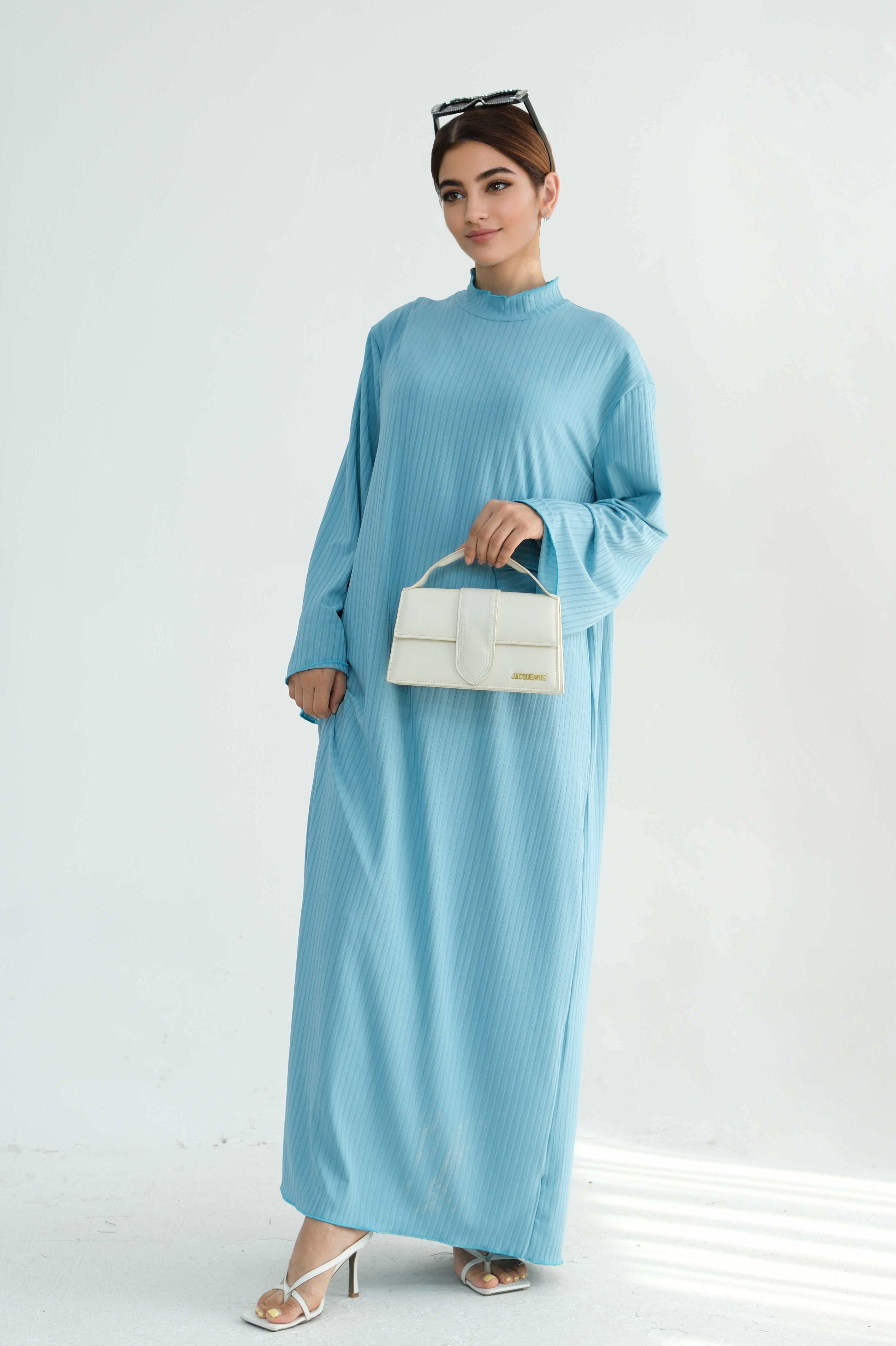 ZAINAB Knit Ribbed Maxi Dress Abaya 905 - Green