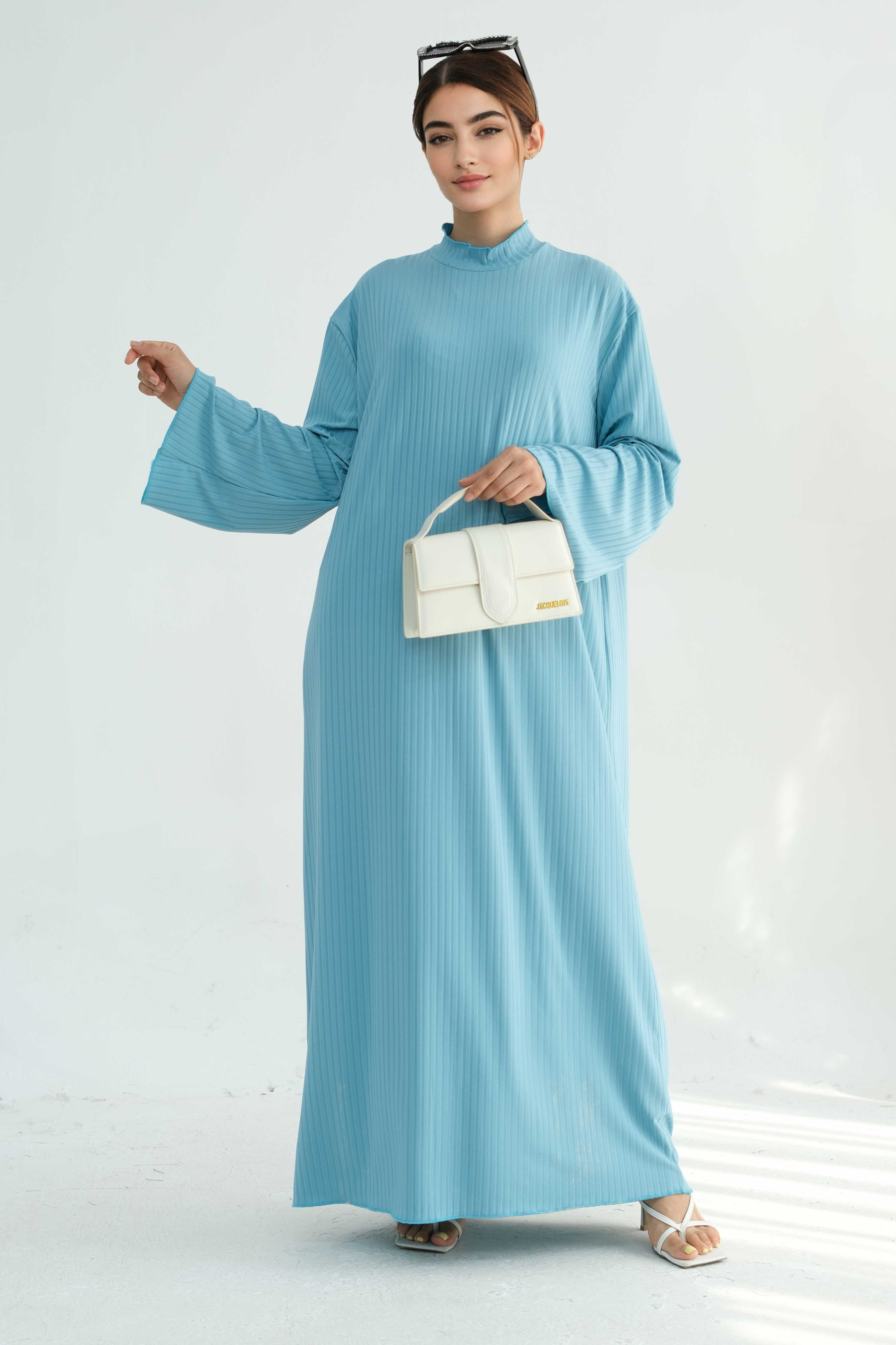 ZAINAB Knit Ribbed Maxi Dress Abaya 905 - Green