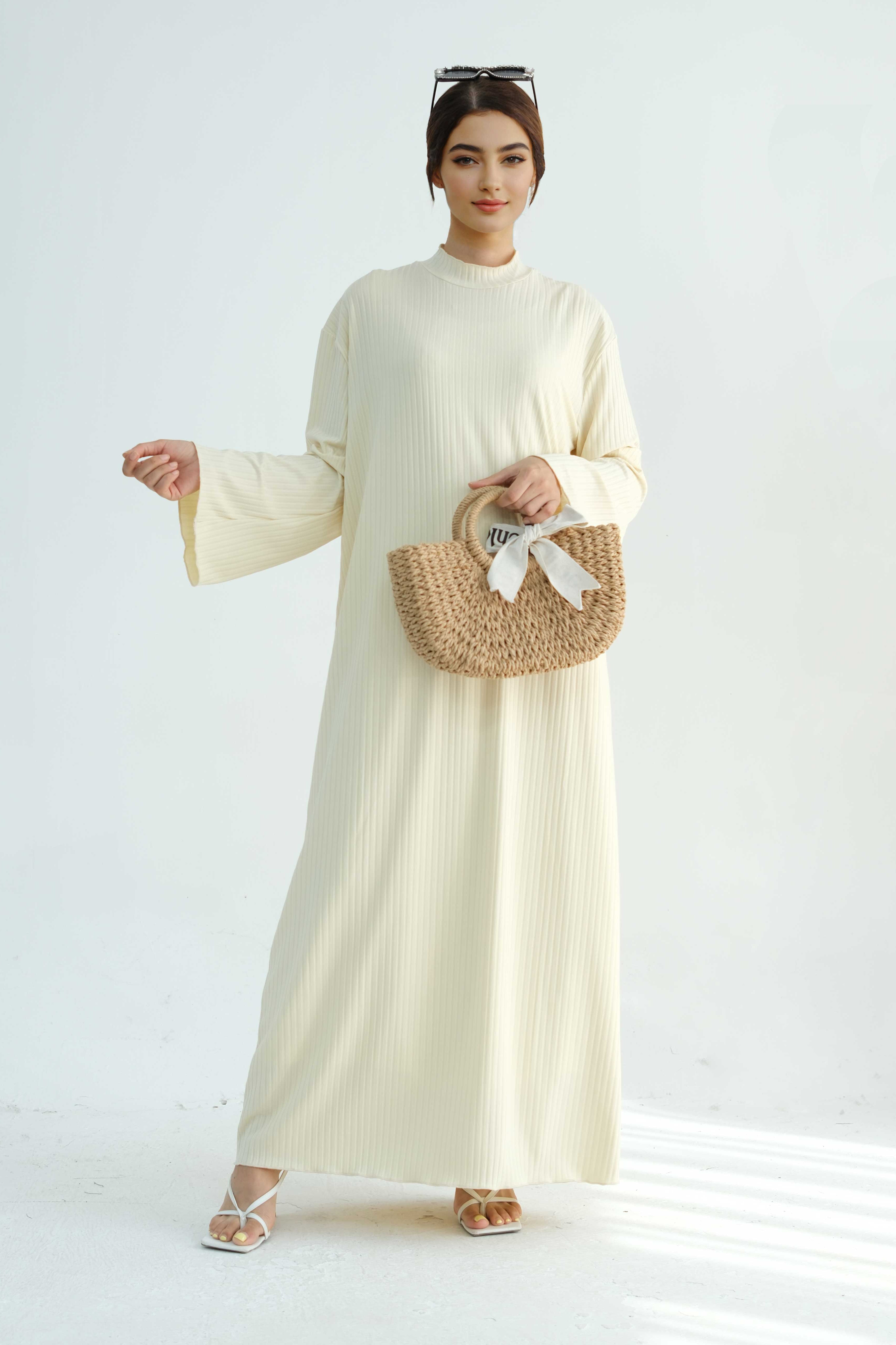 ZAINAB Knit Ribbed Maxi Dress Abaya 905 - Apricot