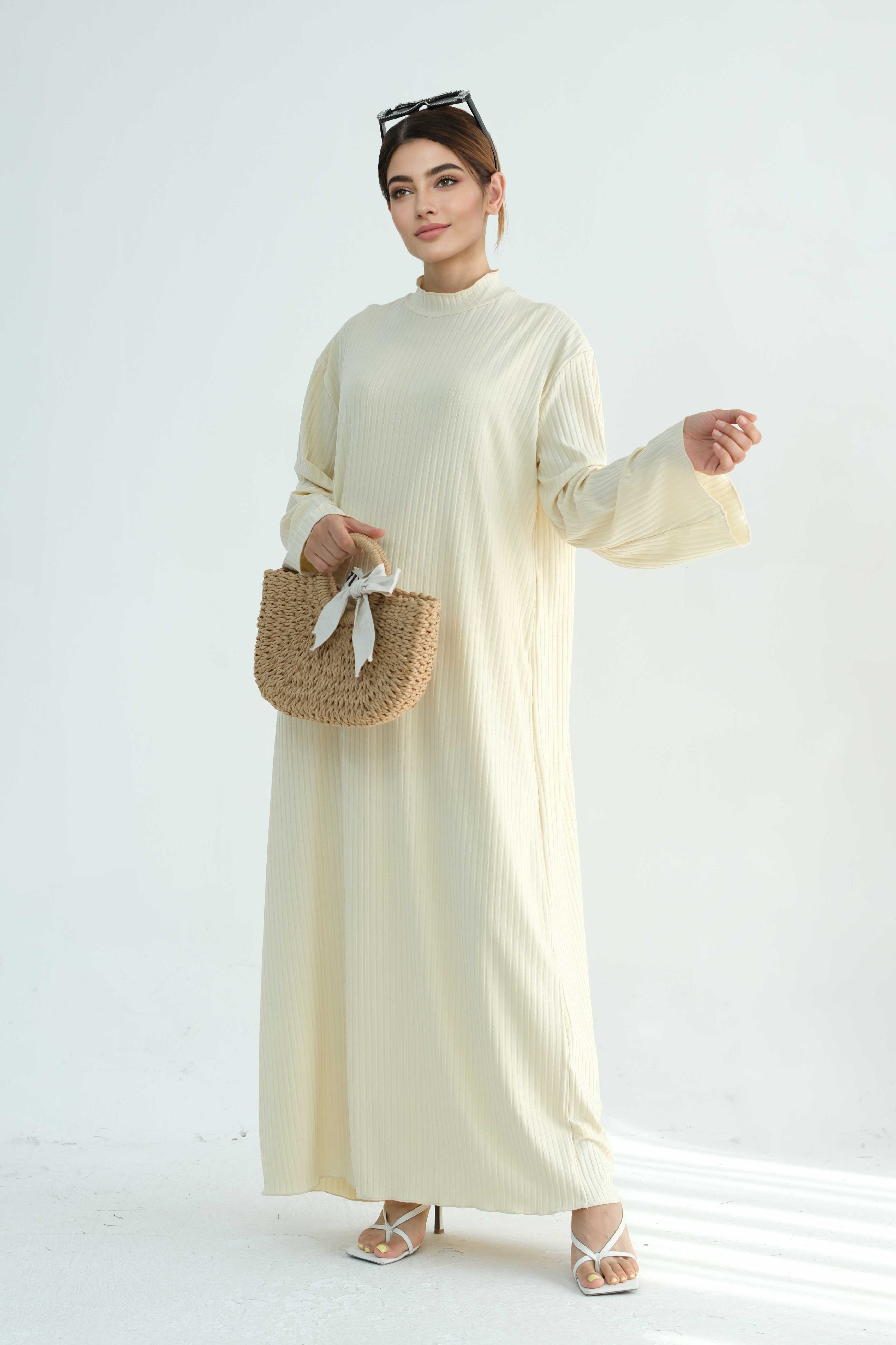 ZAINAB Knit Ribbed Maxi Dress Abaya 905 - Apricot