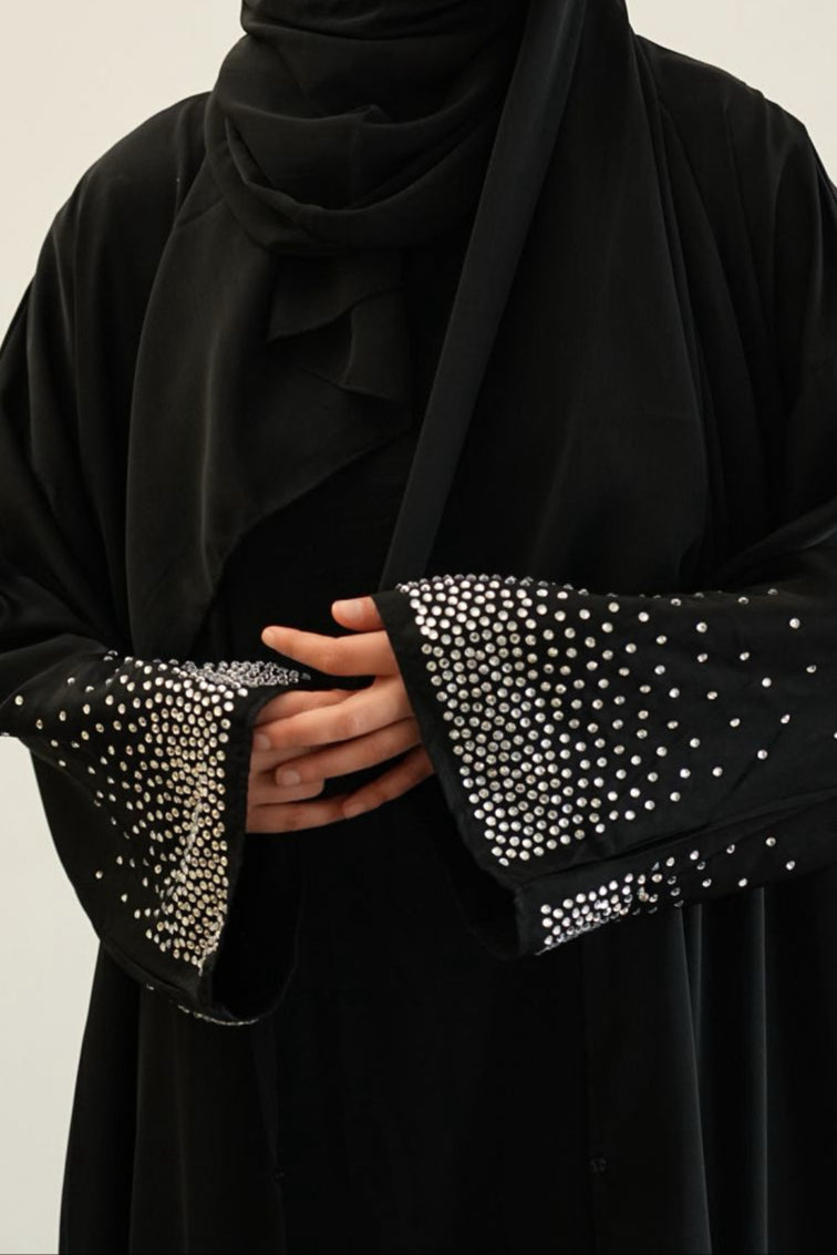 Jannat Rhinestone Open Abaya 851 - Black