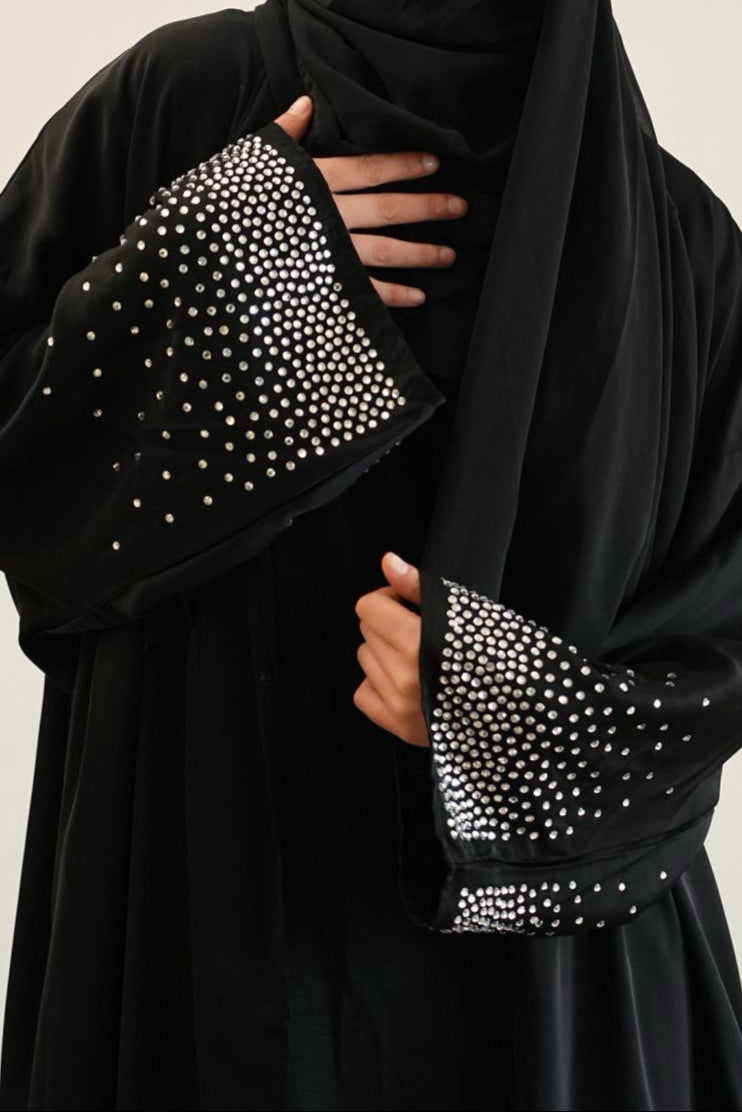 Jannat Rhinestone Open Abaya 851 - Black