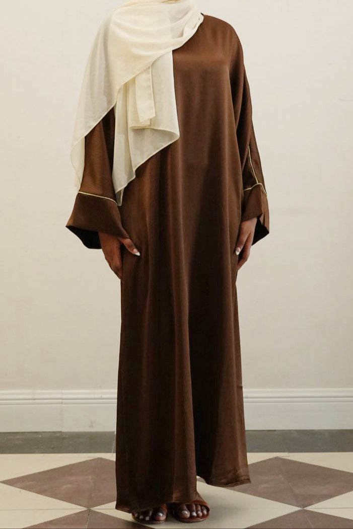 Inaya Trimmed Maxi Dress Abaya 937 - Coffee