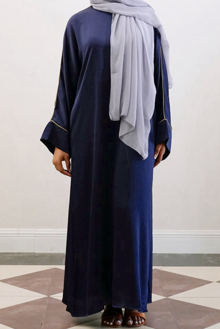 Inaya Trimmed Maxi Dress Abaya 937 - Dark Blue
