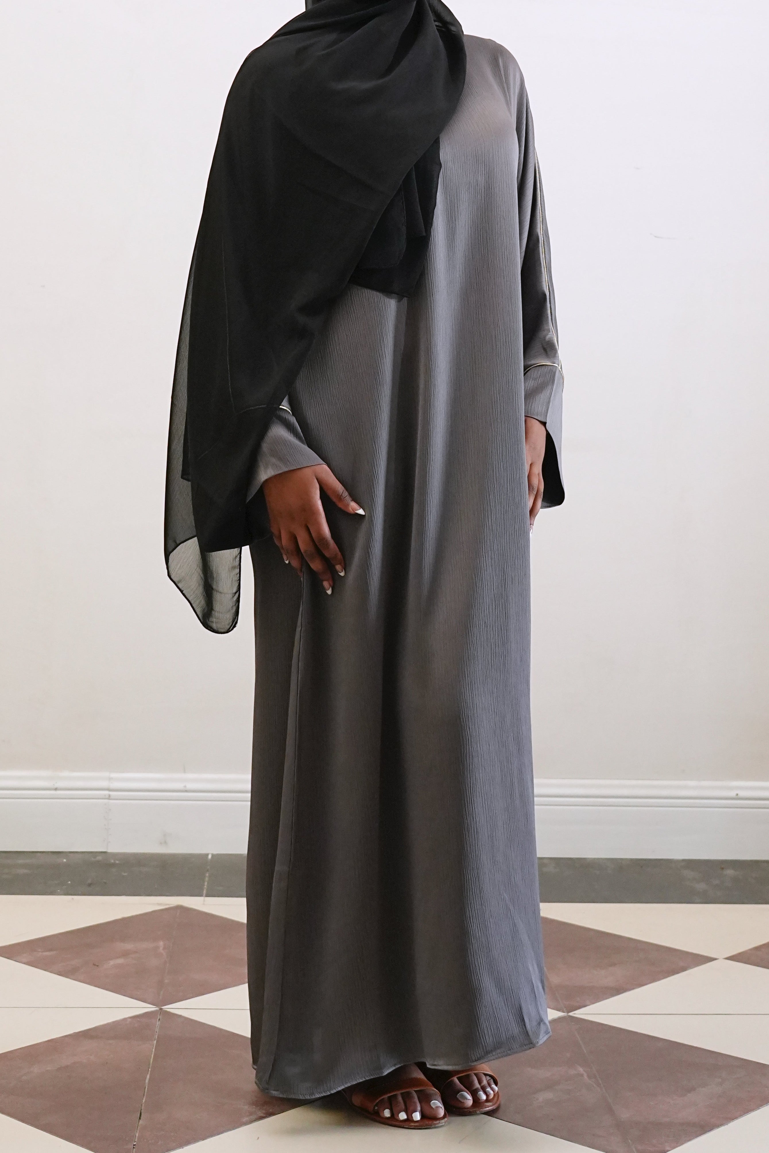 Inaya Trimmed Maxi Dress Abaya 937 - Dark Grey, Dark Grey / XL Inaya Trimmed Maxi Dress Abaya 937 - Dark Grey, Dark Grey / XL