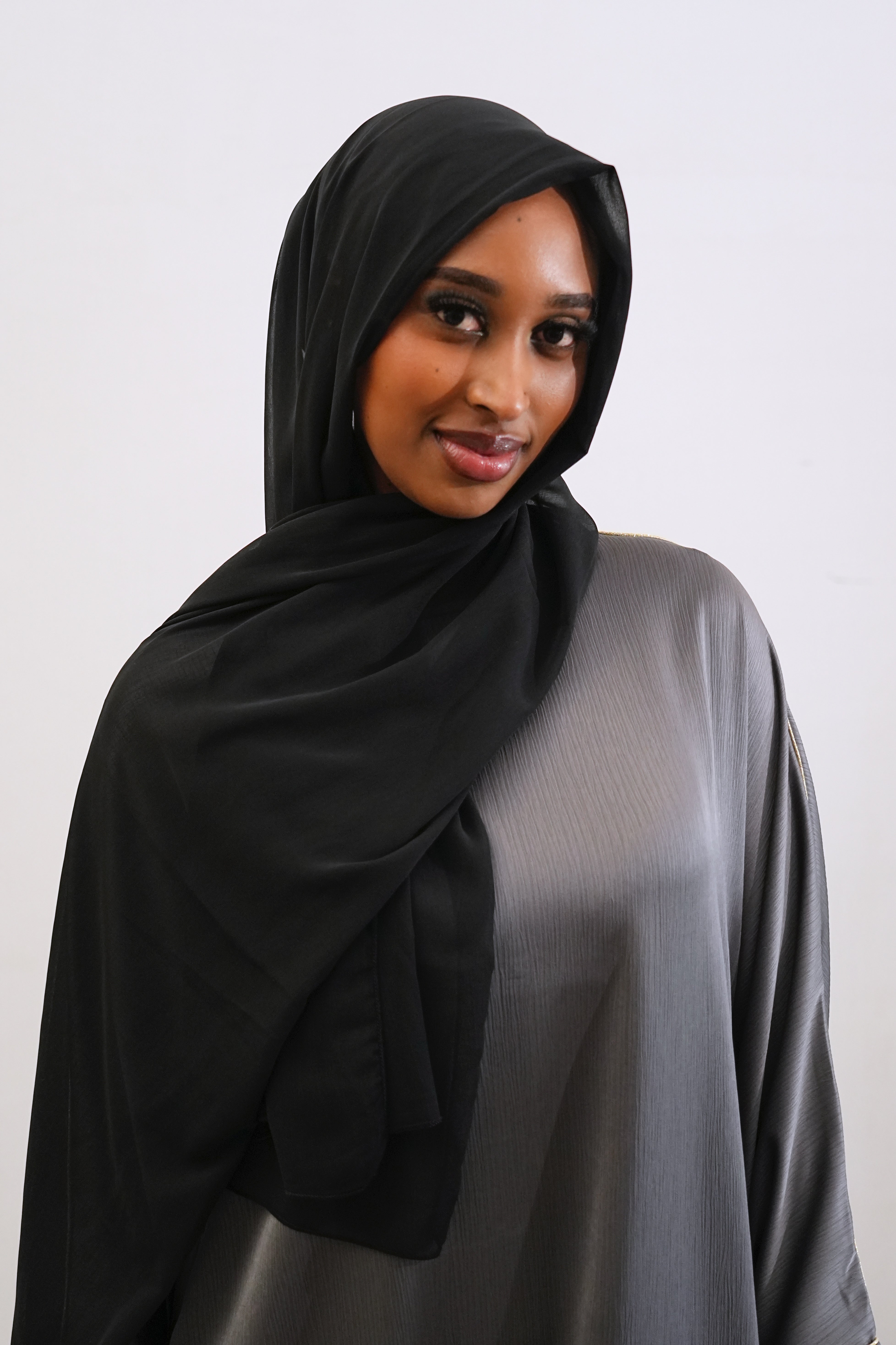 Inaya Trimmed Maxi Dress Abaya 937 - Dark Grey