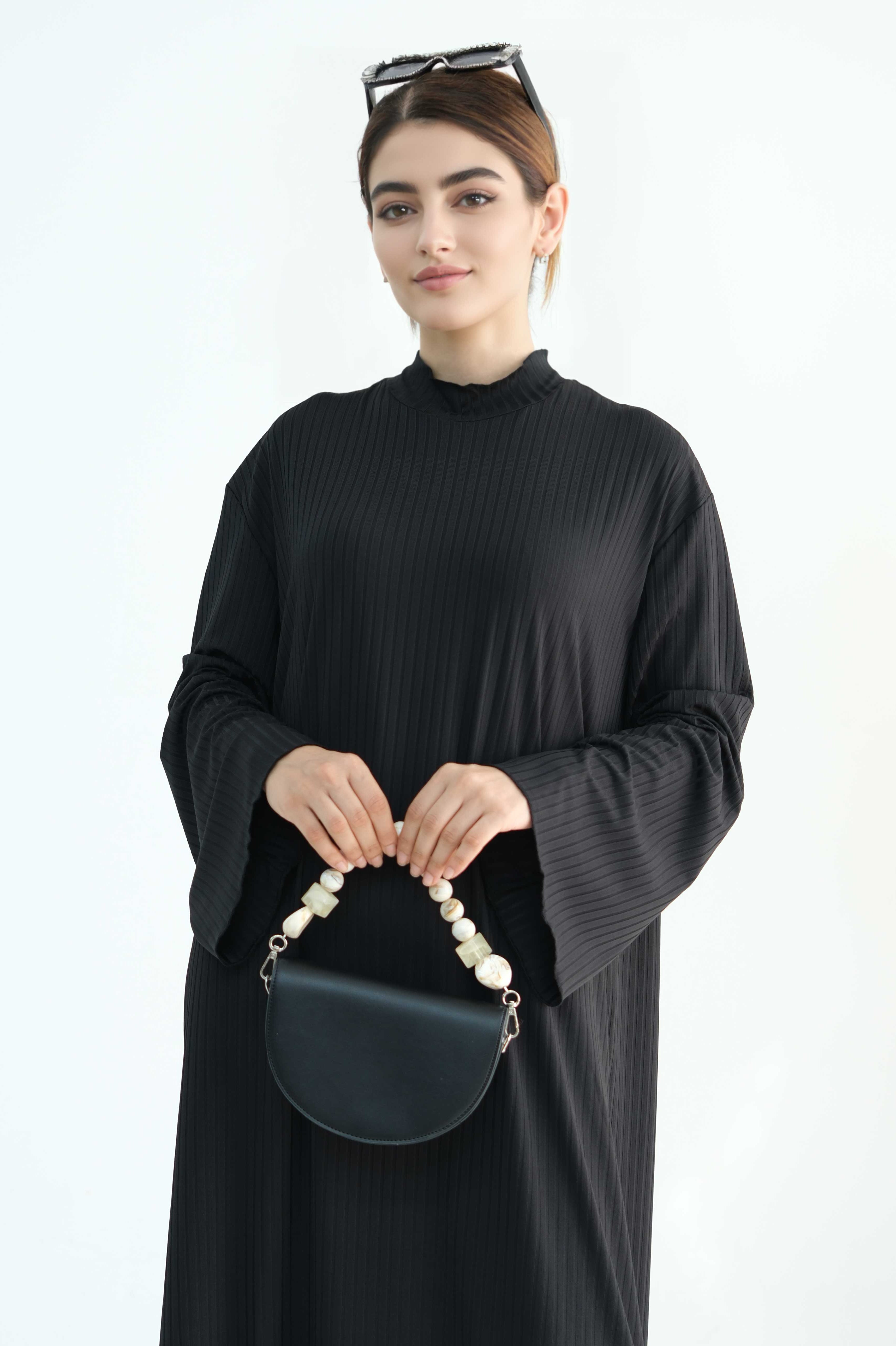 ZAINAB Knit Ribbed Maxi Dress Abaya 905-Black