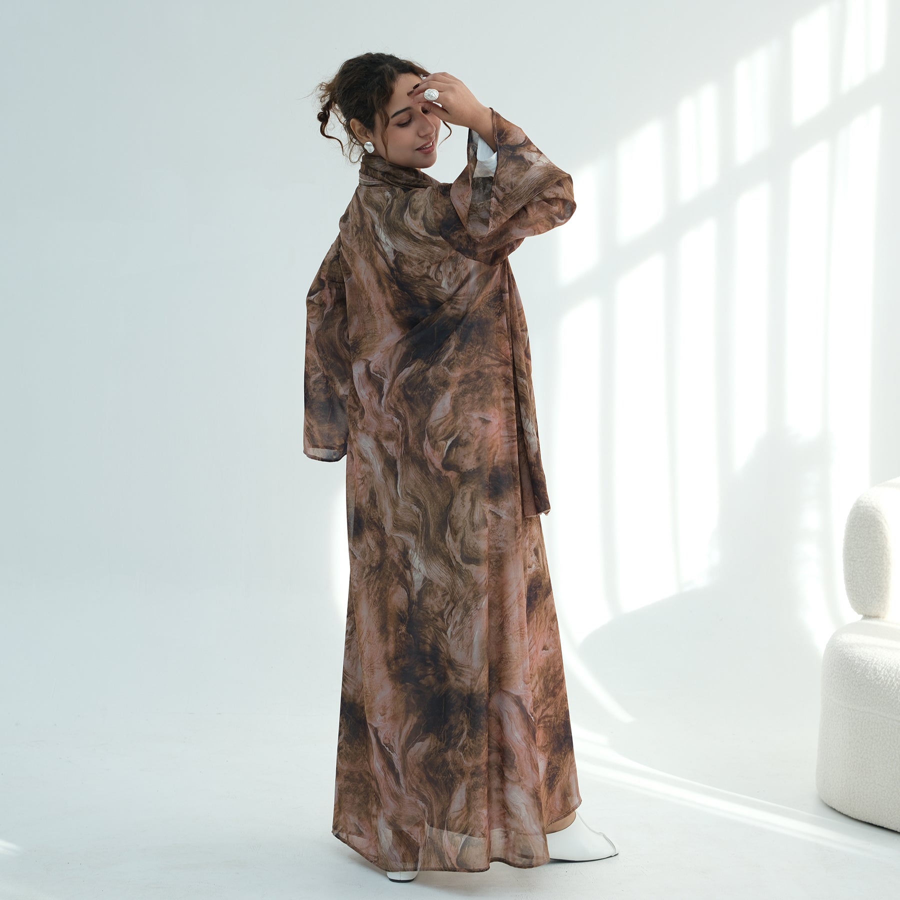 Loriya floral print cardigan + scarf, two pieces, LR1030
