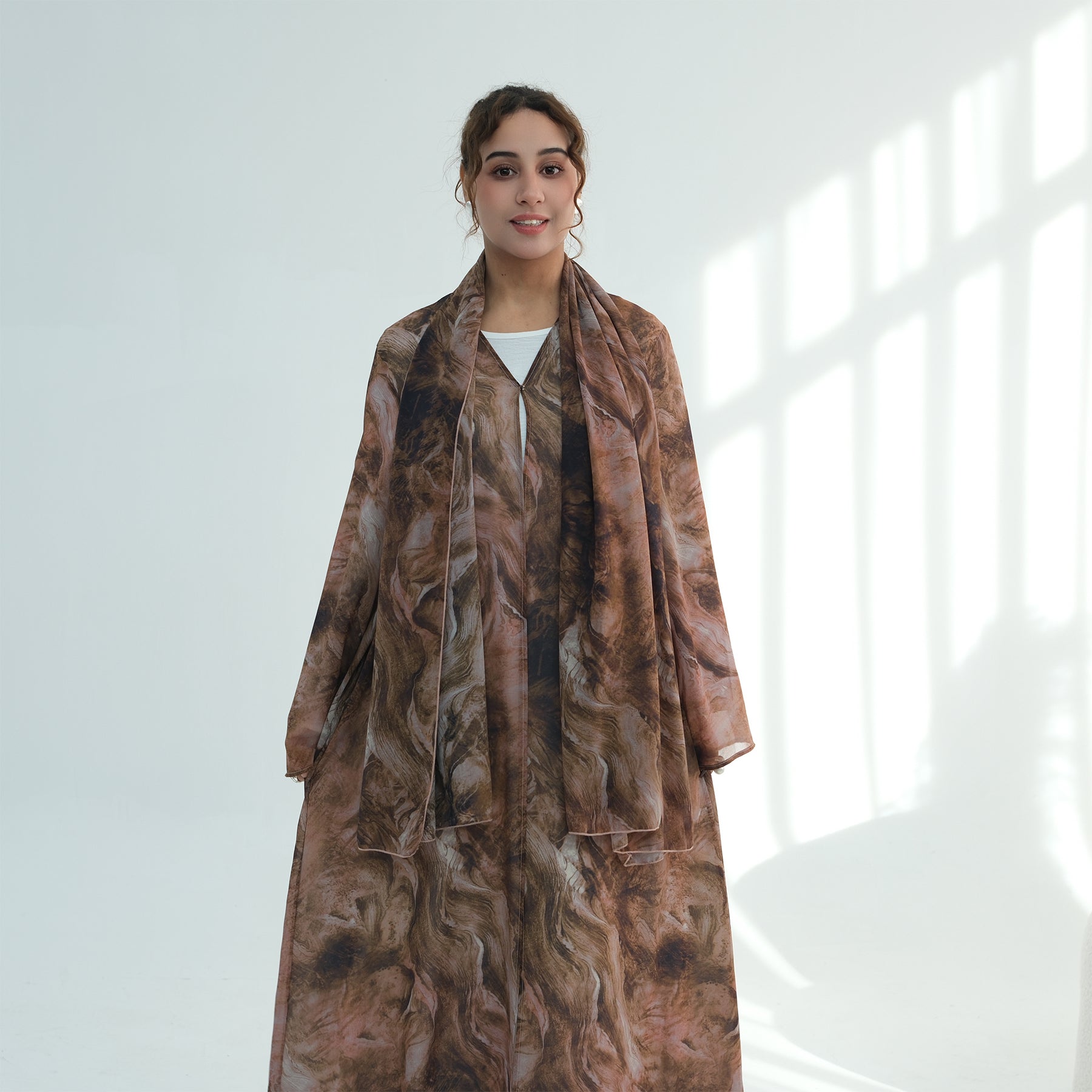 Loriya floral print cardigan + scarf, two pieces, LR1030